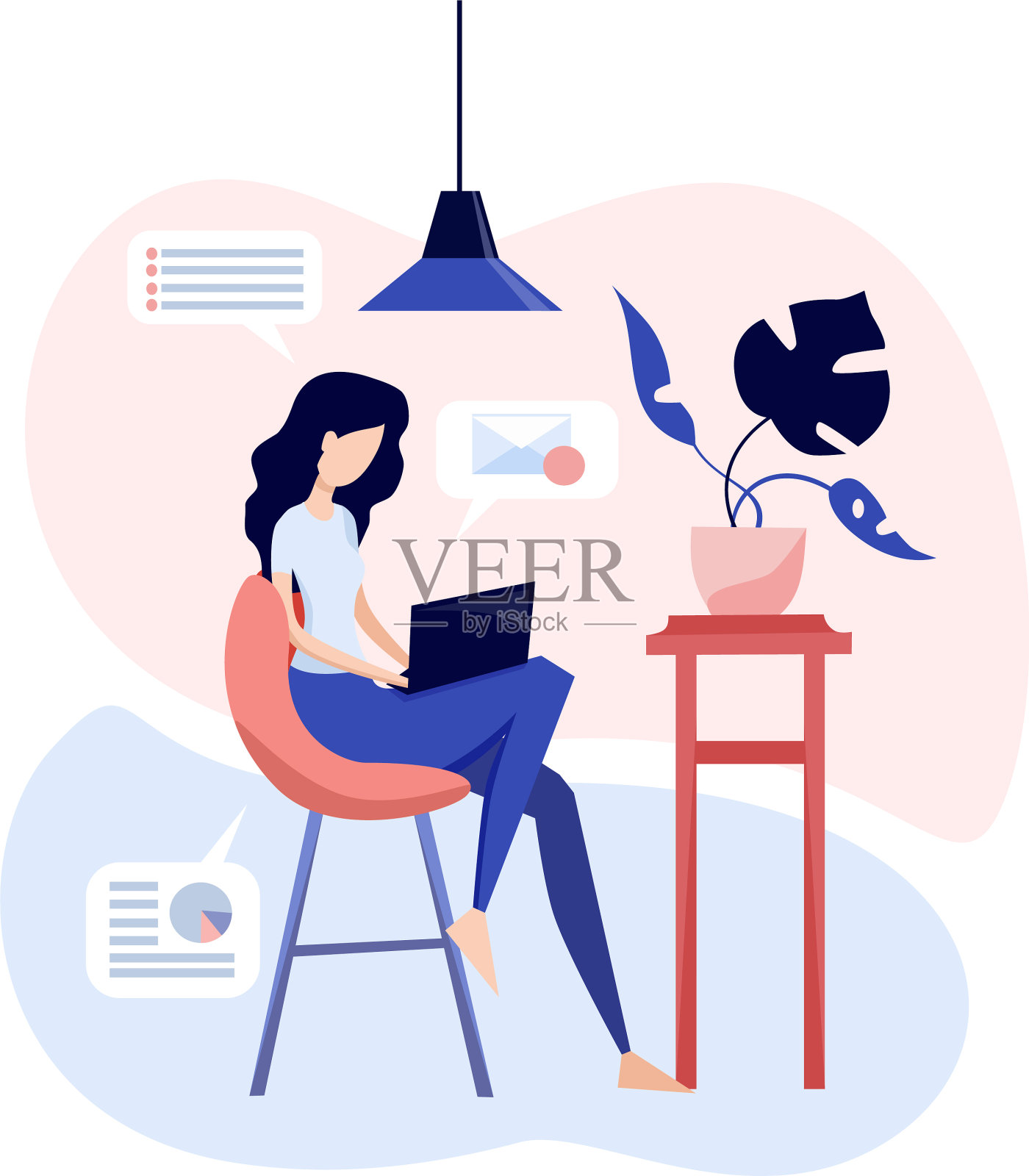 女孩用笔记本电脑工作一个女人坐在设计元素图片