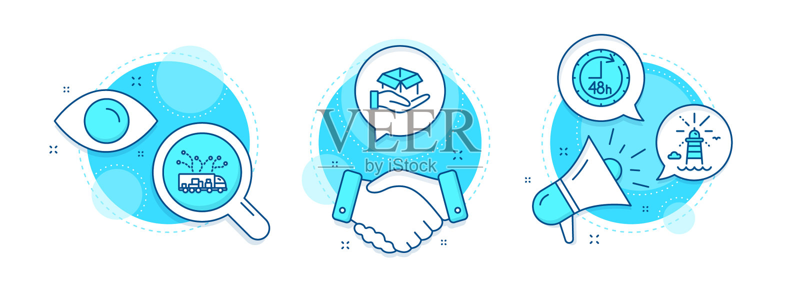 48小时内保持盒子和卡车运送图标集图标素材