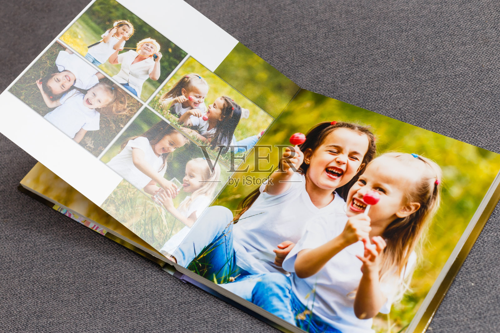 孩子的照片书。孩子们的情感上的肖像。照片摄影图片