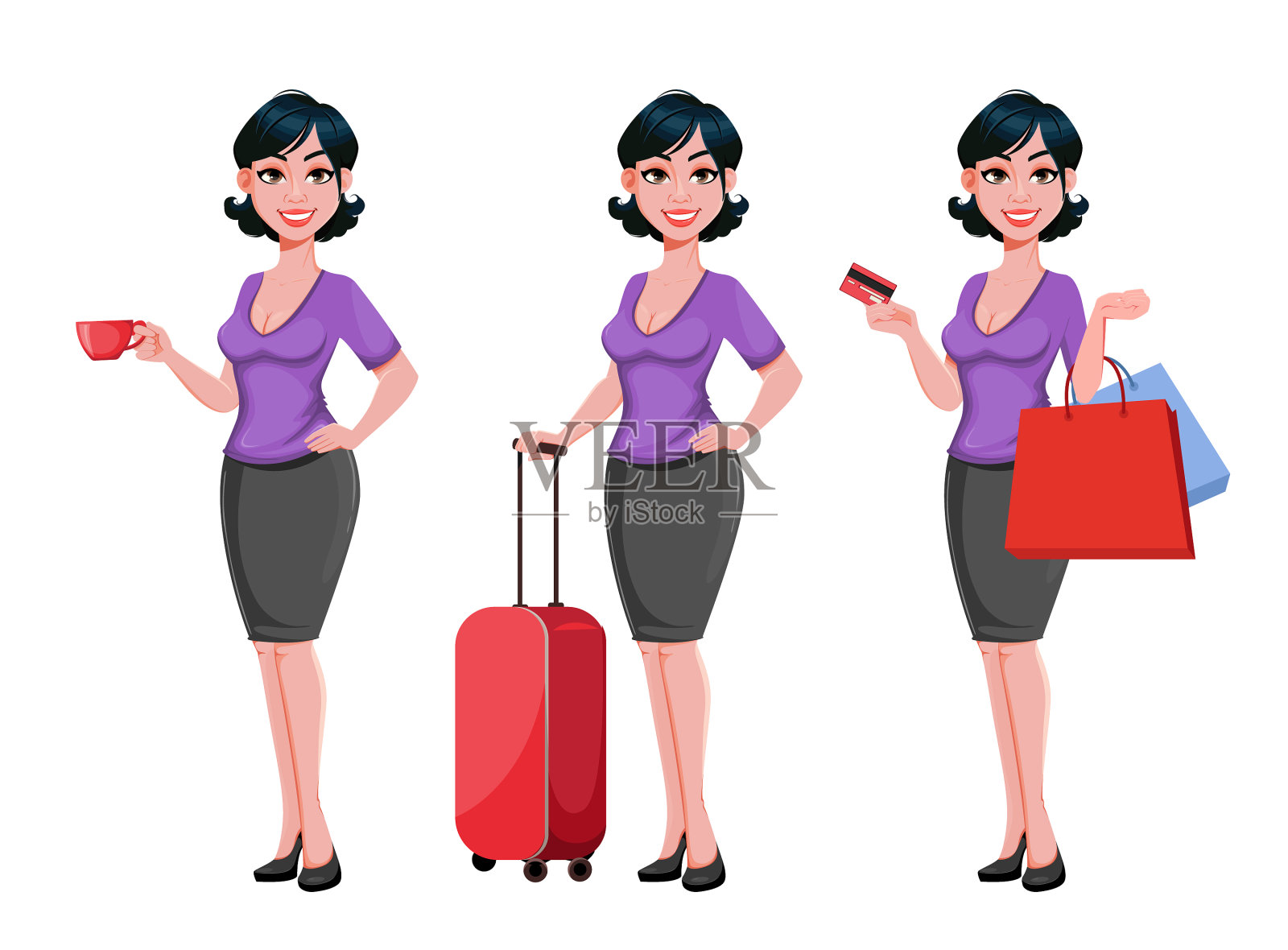 年轻美丽的商业女人与时尚插画图片素材