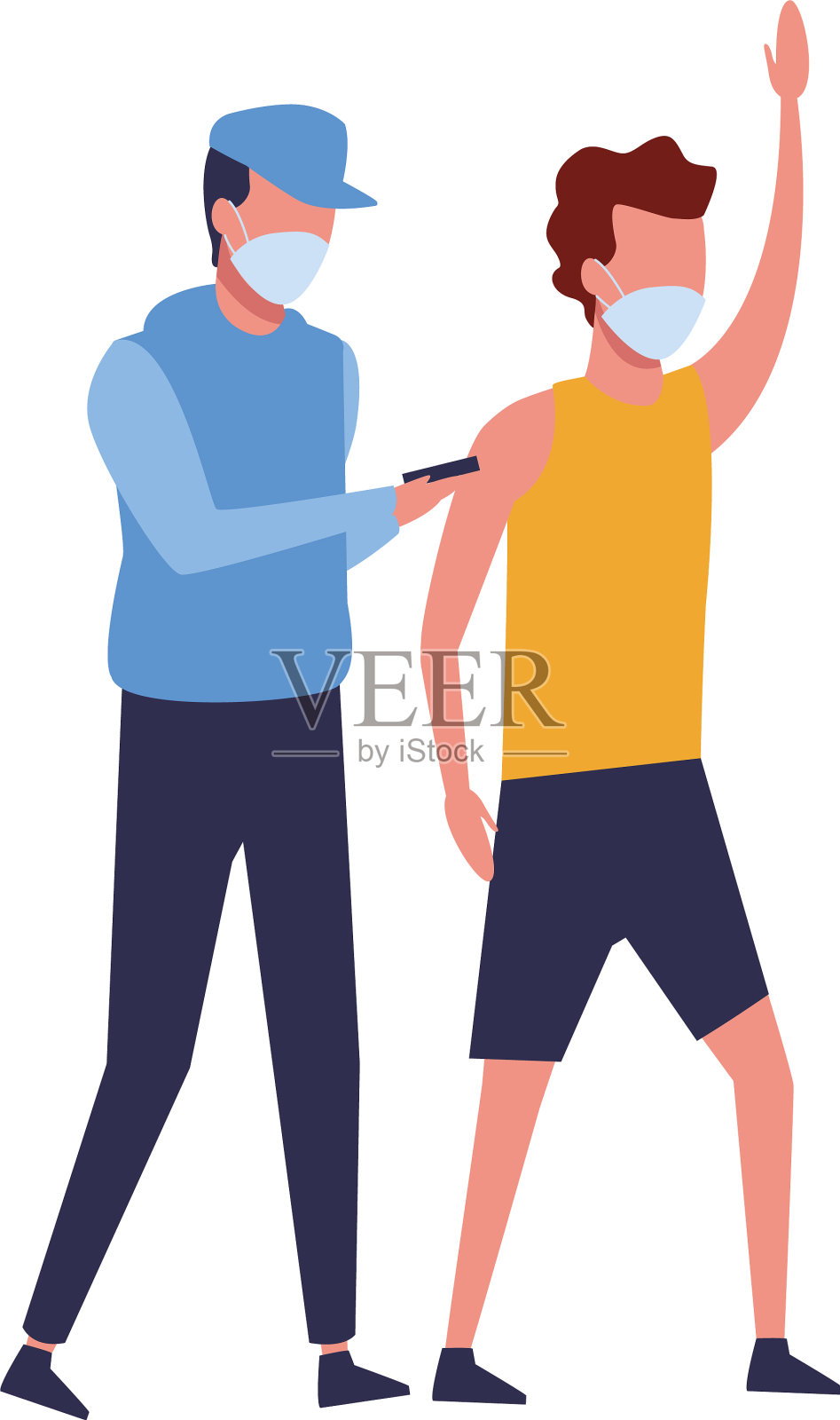 使用口罩应对新冠肺炎的男子插画图片素材