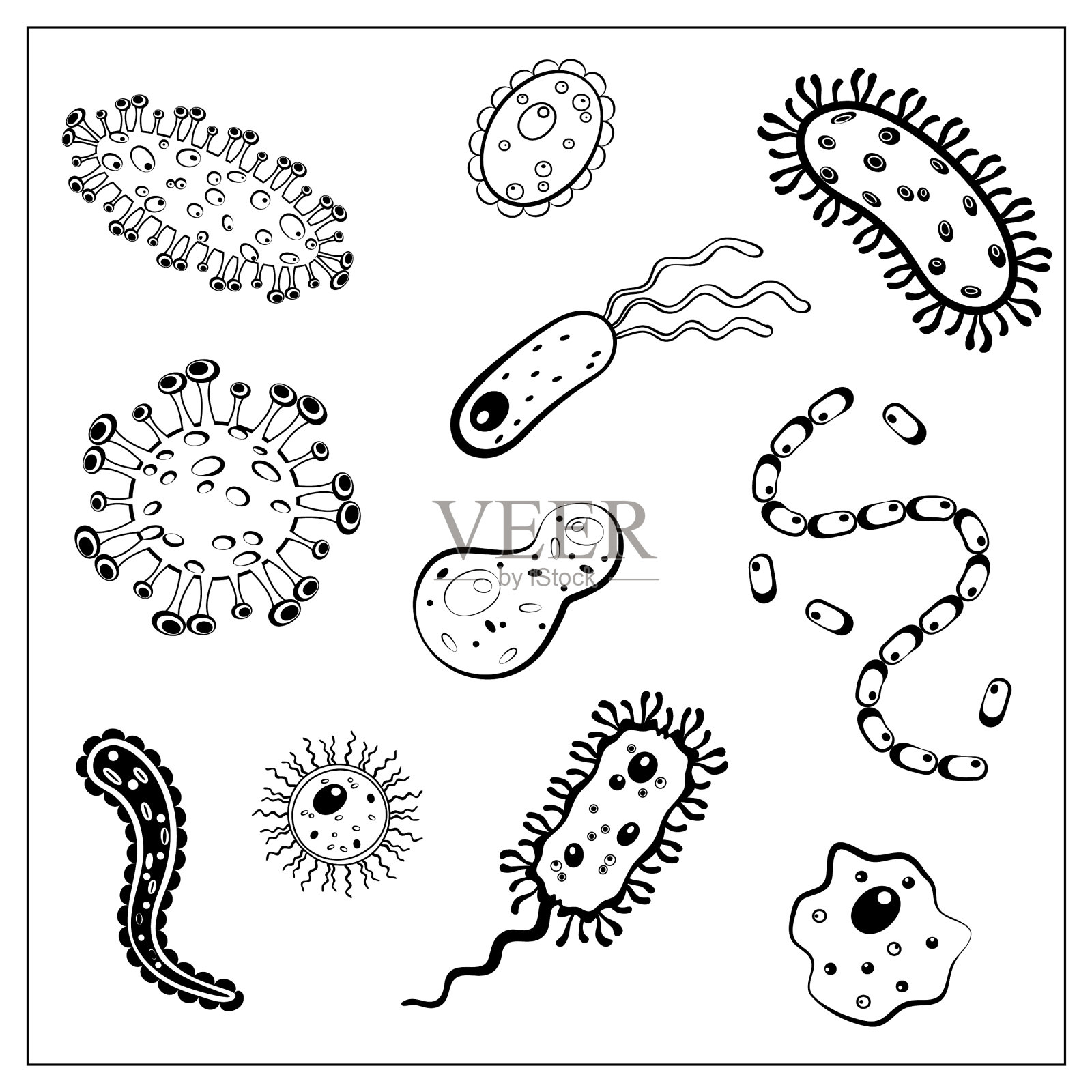设置不同的细菌病毒轮廓图标素材