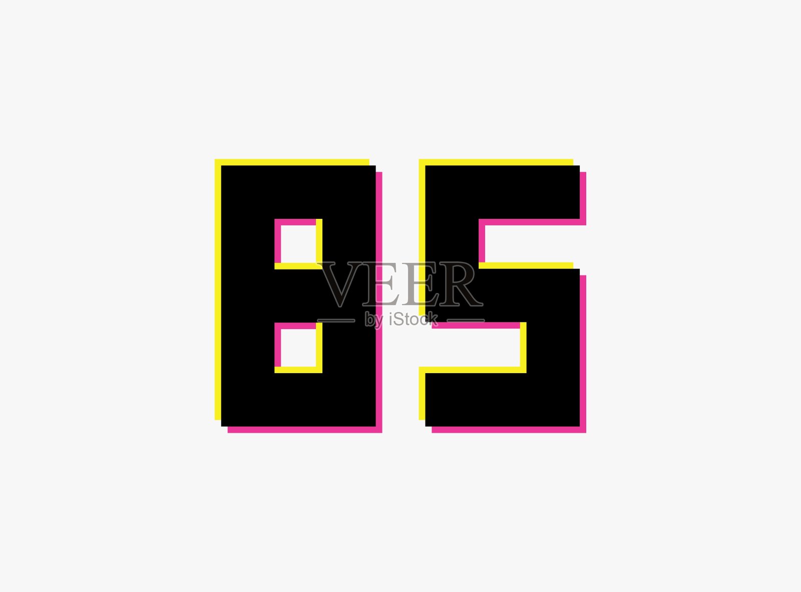 85向量设计标志。动态，分裂颜色，数字的阴影粉红色和黄色的白色背景。社交媒体、设计元素、创意海报、周年庆典、问候等。插画图片素材