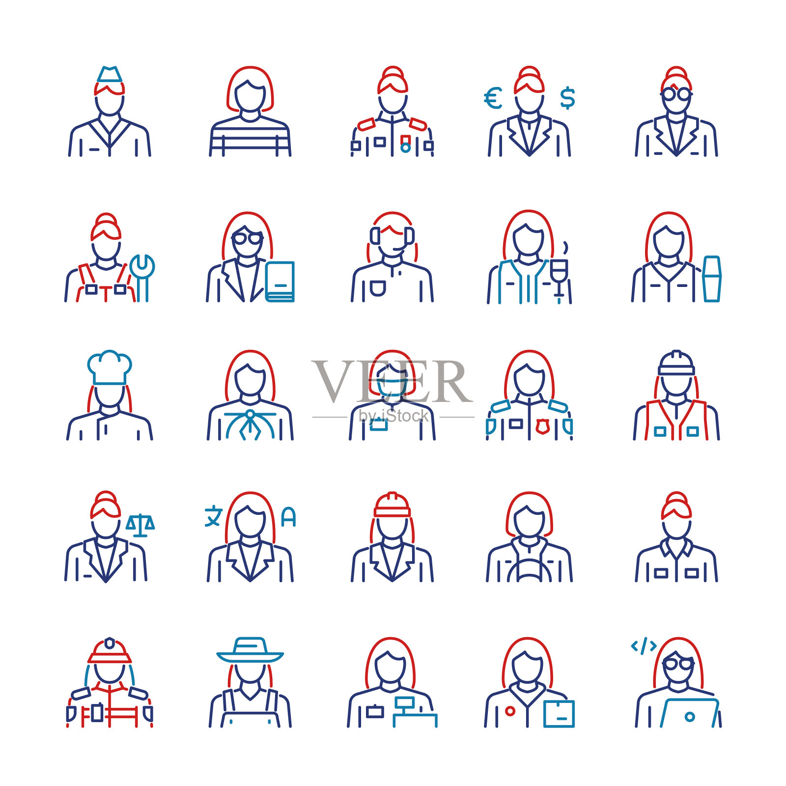 细线形图标设置工人妇女图标素材