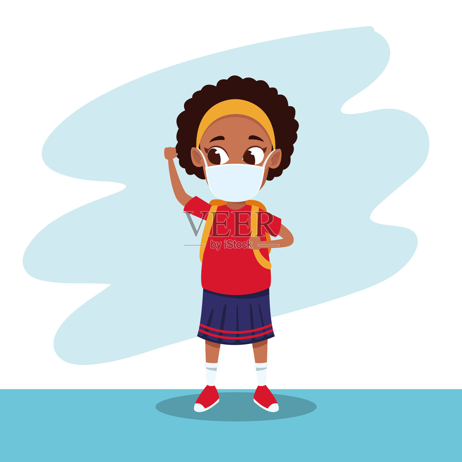 非洲小女孩戴口罩应对新冠肺炎插画图片素材