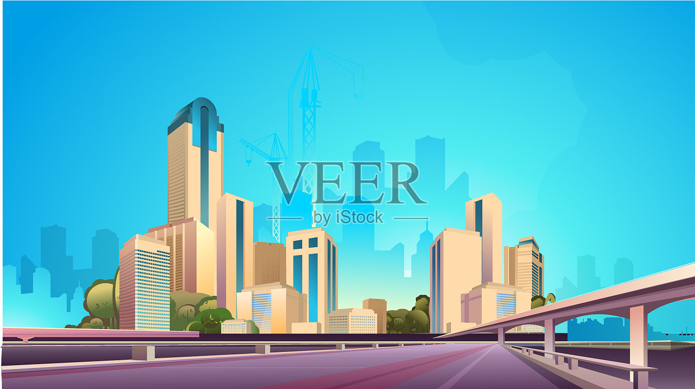 城市街道建筑天际线视图插画图片素材