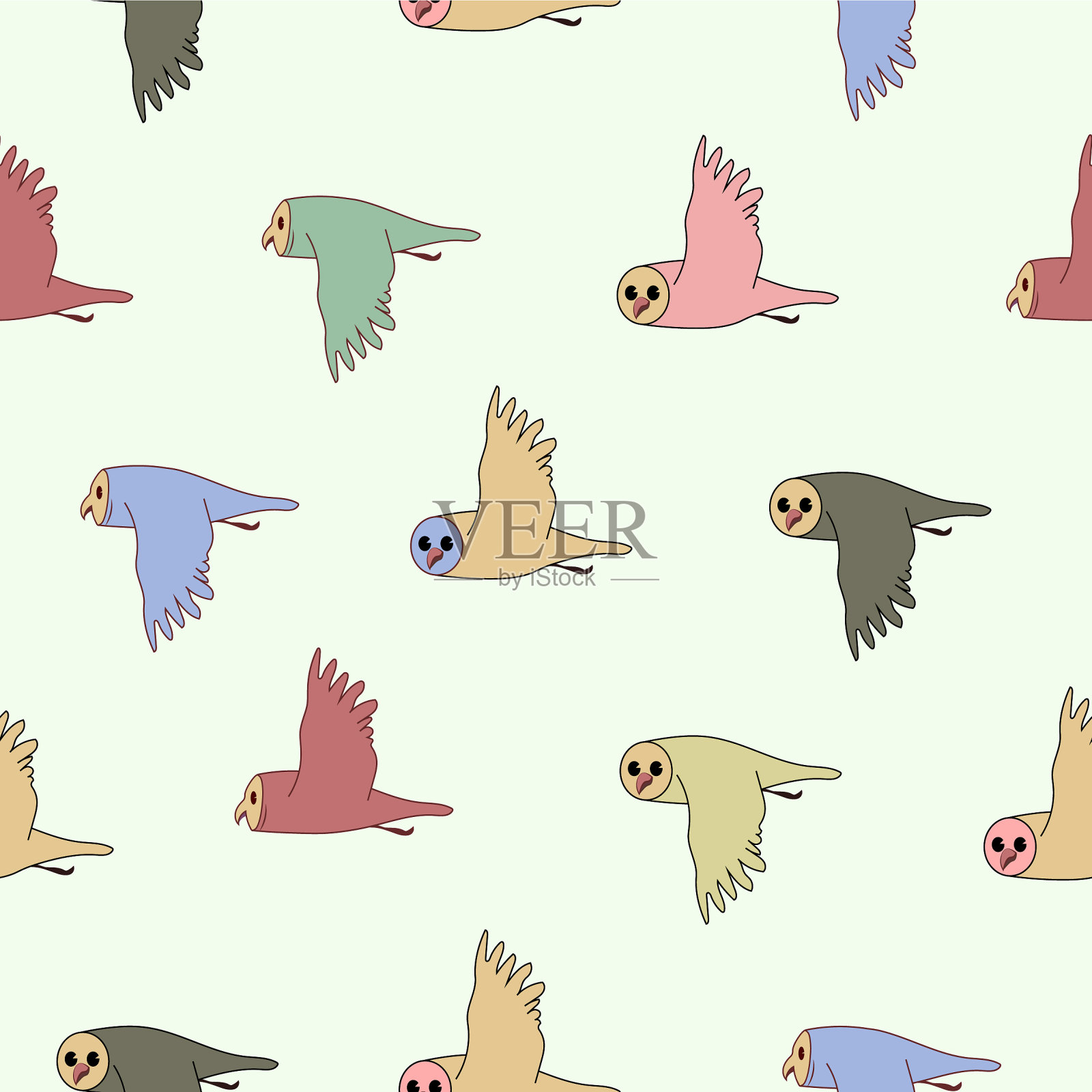 鸟群猫头鹰的色彩形象插画图片素材