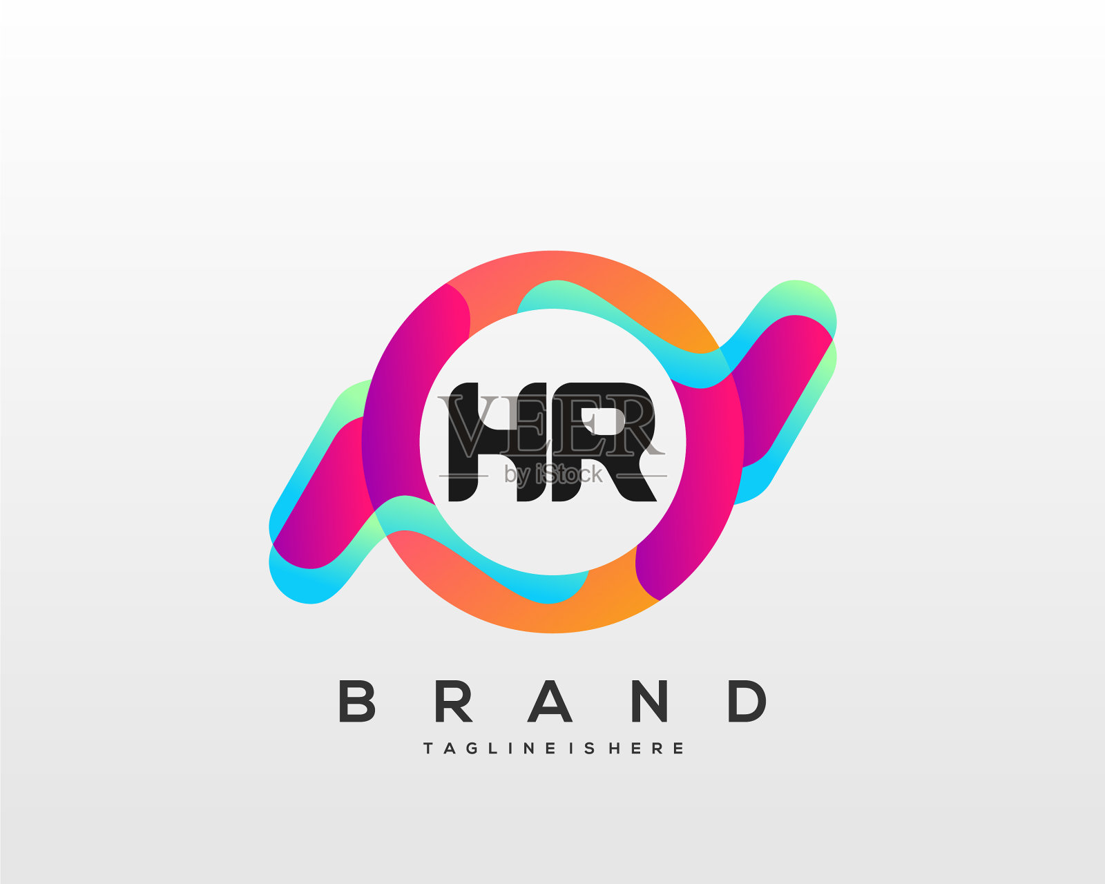 字母hr初始标志用彩色插画图片素材