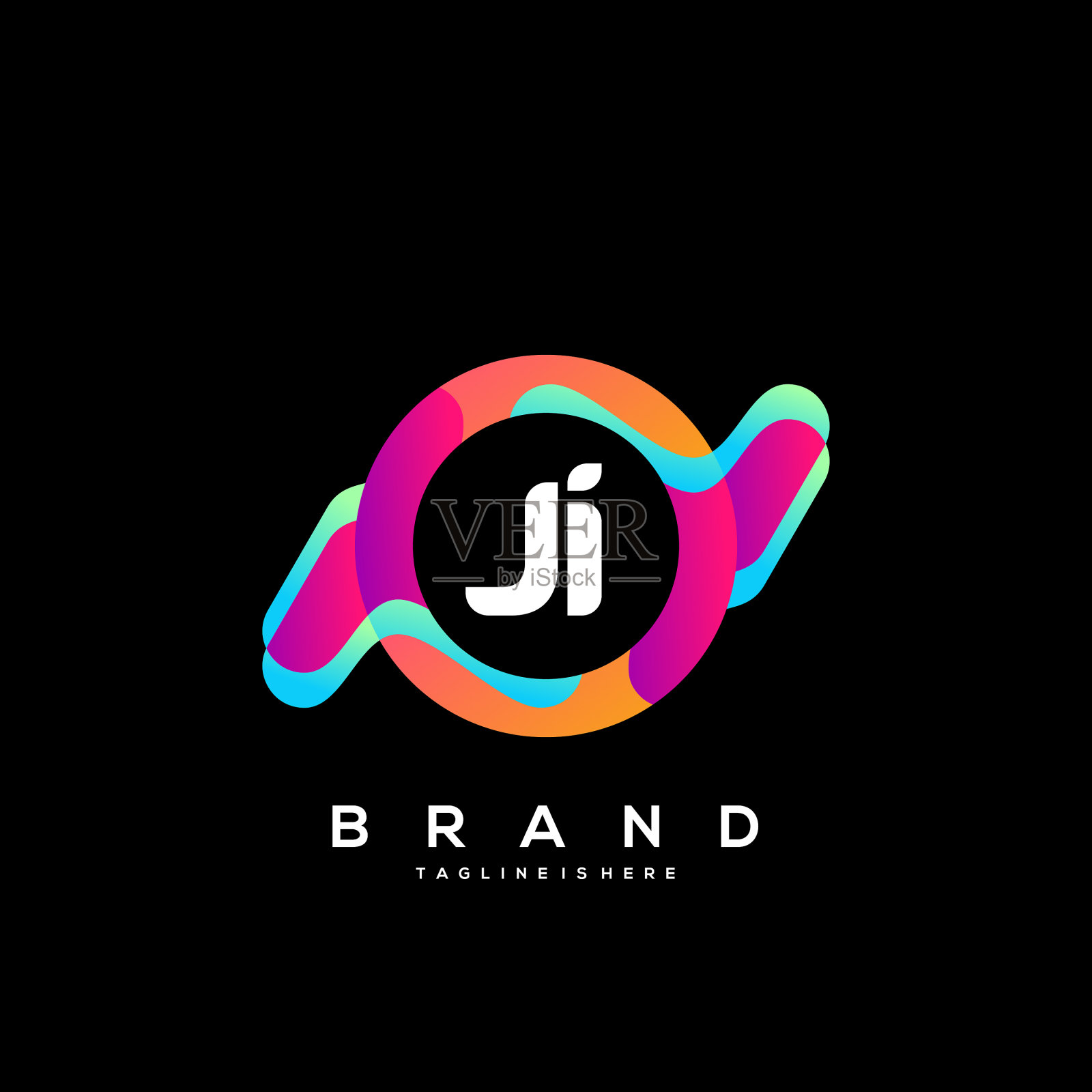 字母吉的初始标志用色彩鲜艳插画图片素材