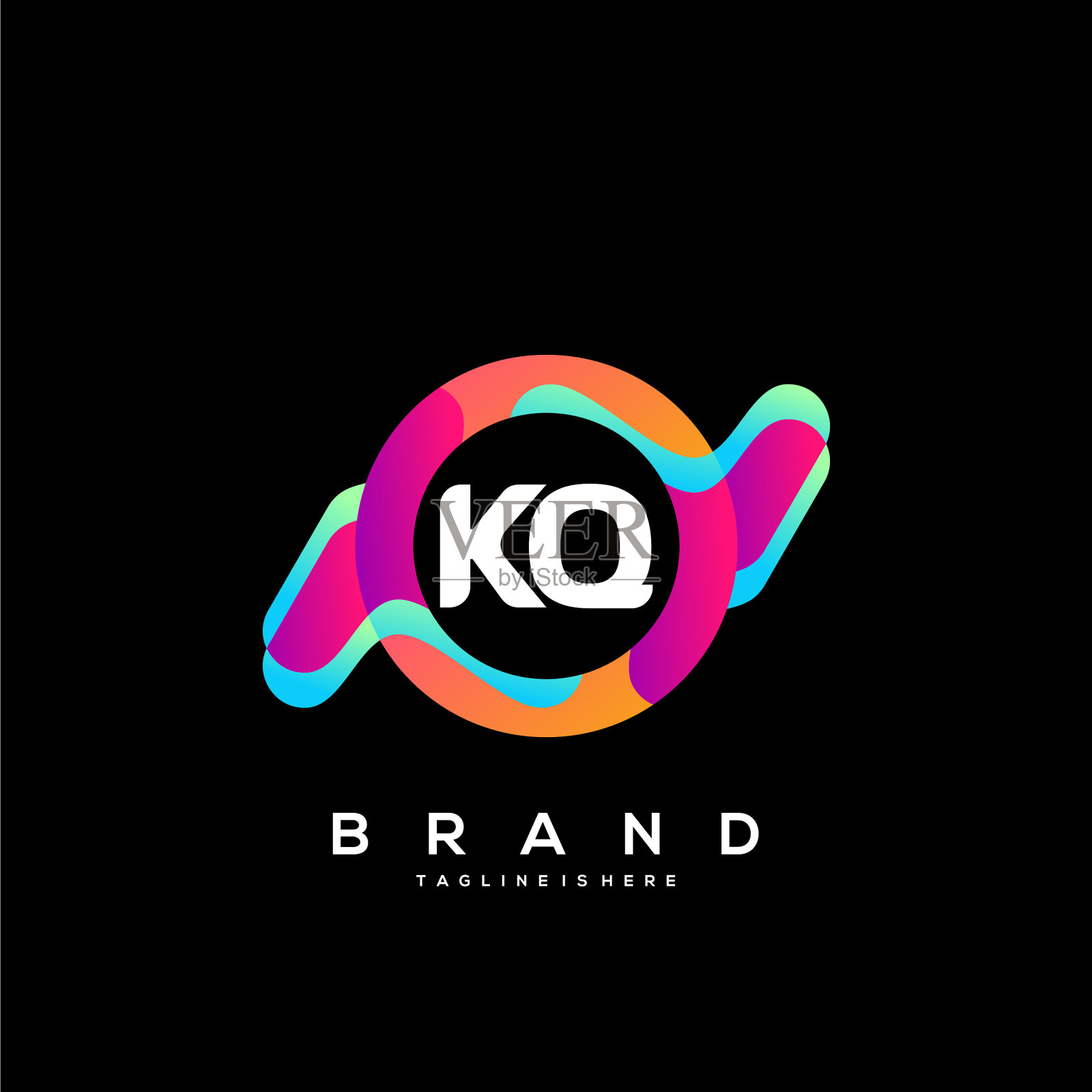 字母kq初始标志用彩色插画图片素材