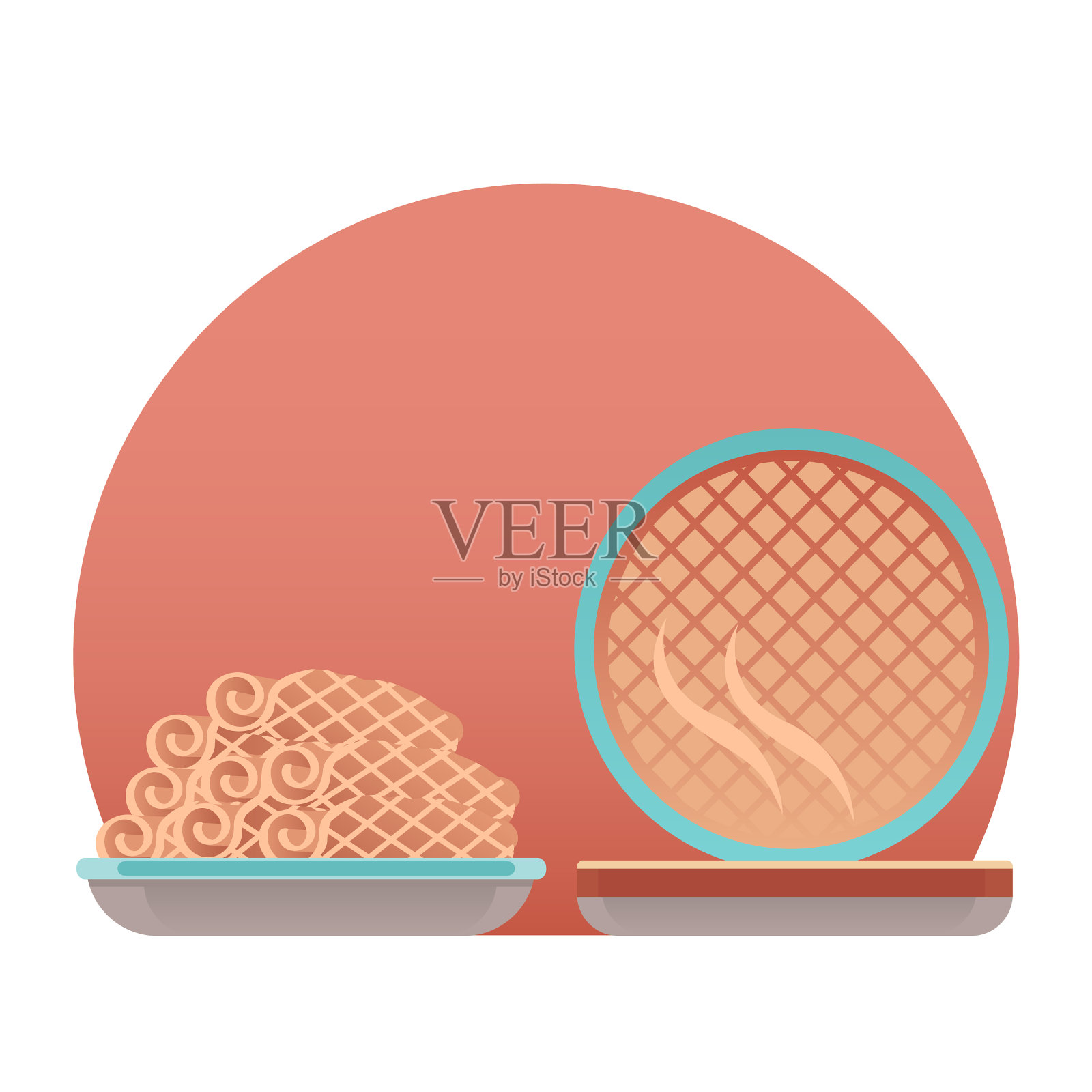 热华夫饼机和烤可口的吸管设计元素图片