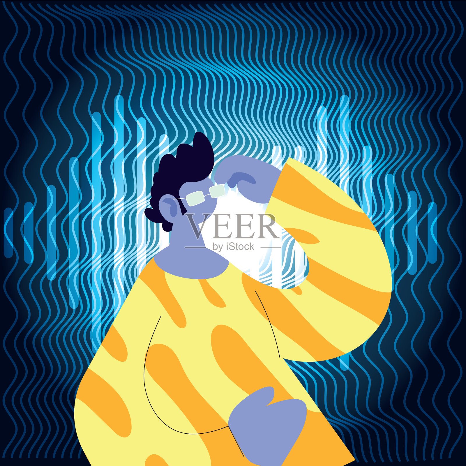 听着音乐跳舞的男人插画图片素材