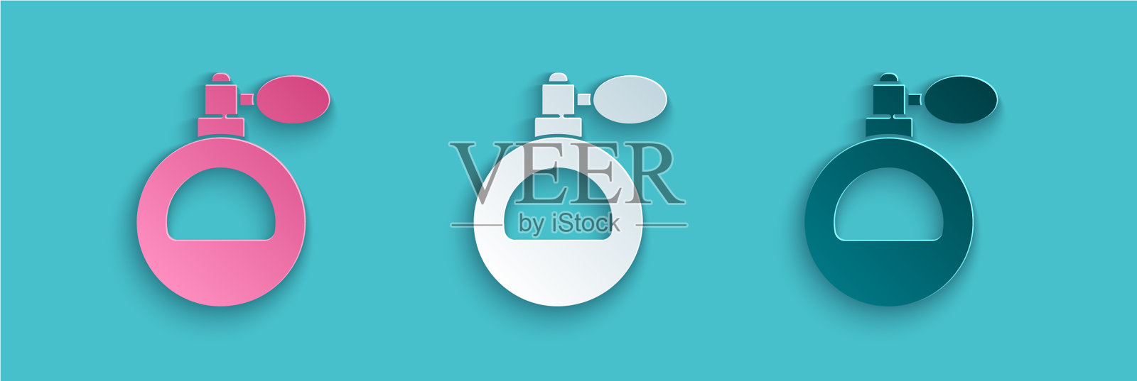 剪纸香水图标孤立在蓝色背景插画图片素材