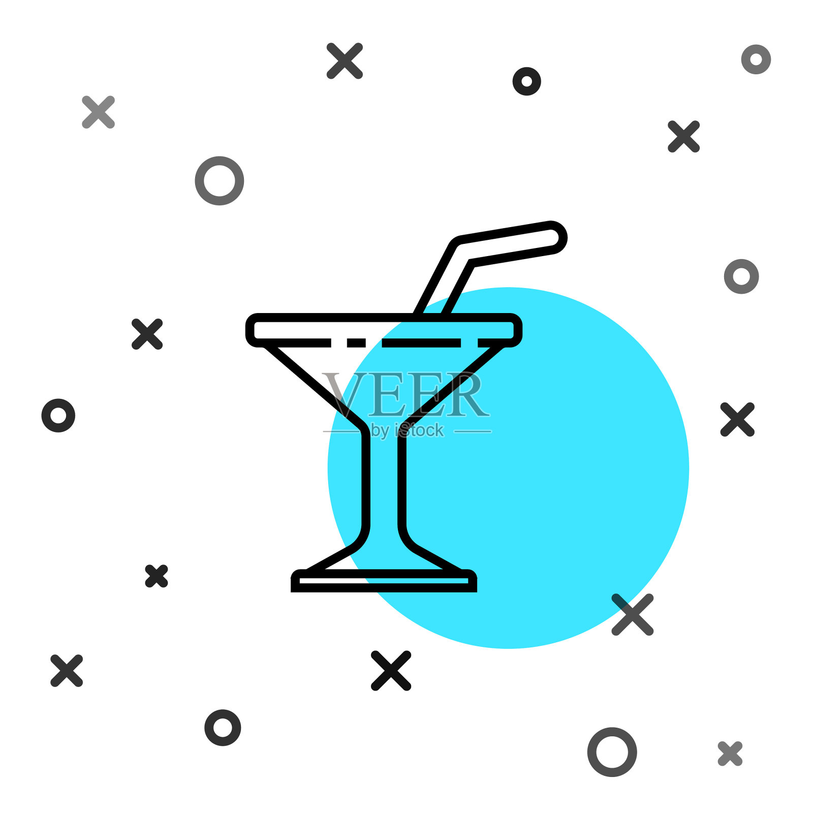 黑色线条马提尼玻璃图标孤立在白色插画图片素材