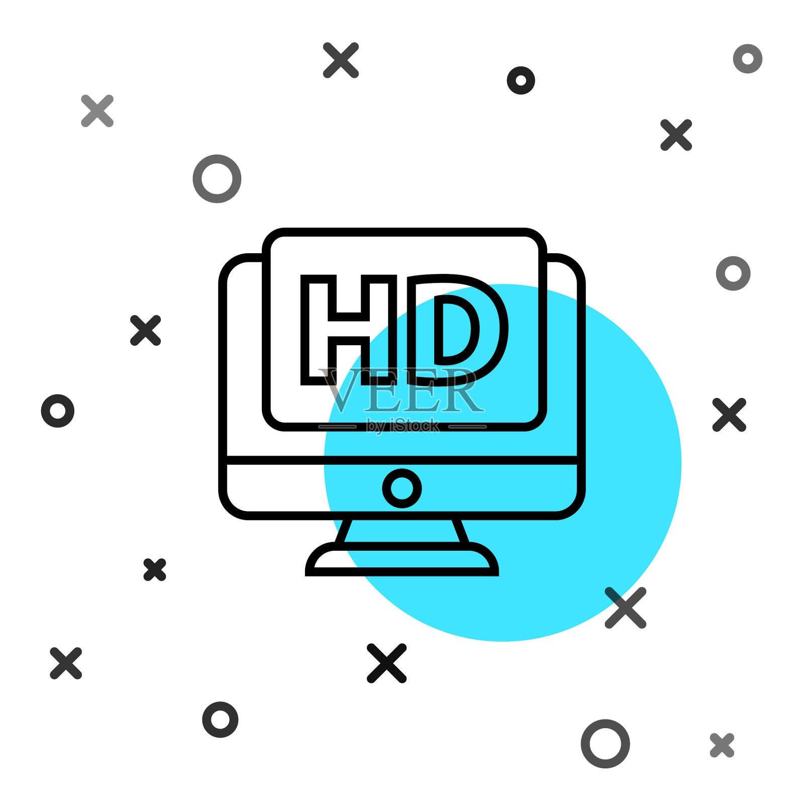 黑线电脑PC显示器显示与高清插画图片素材