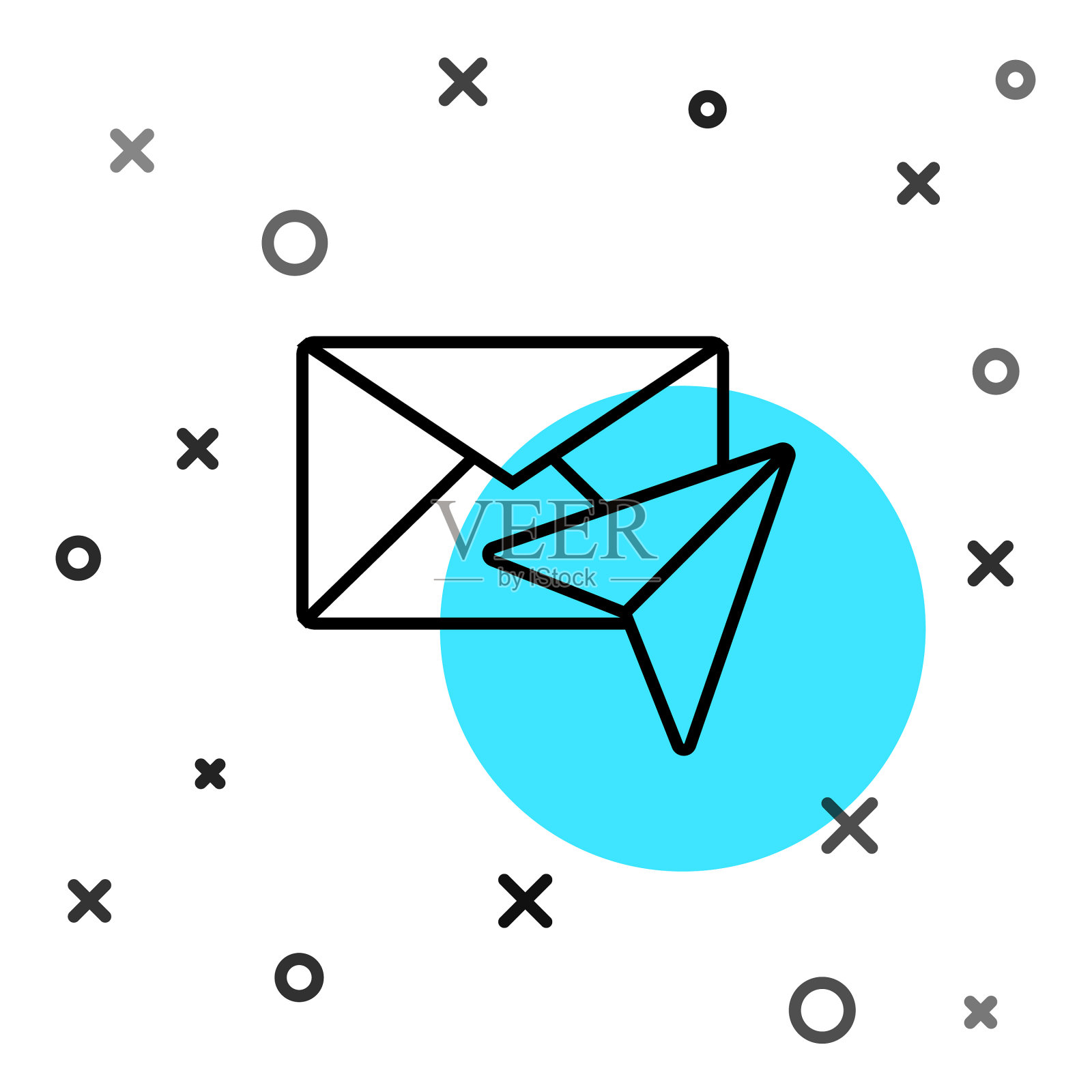 黑色线信封图标孤立在白色图标素材