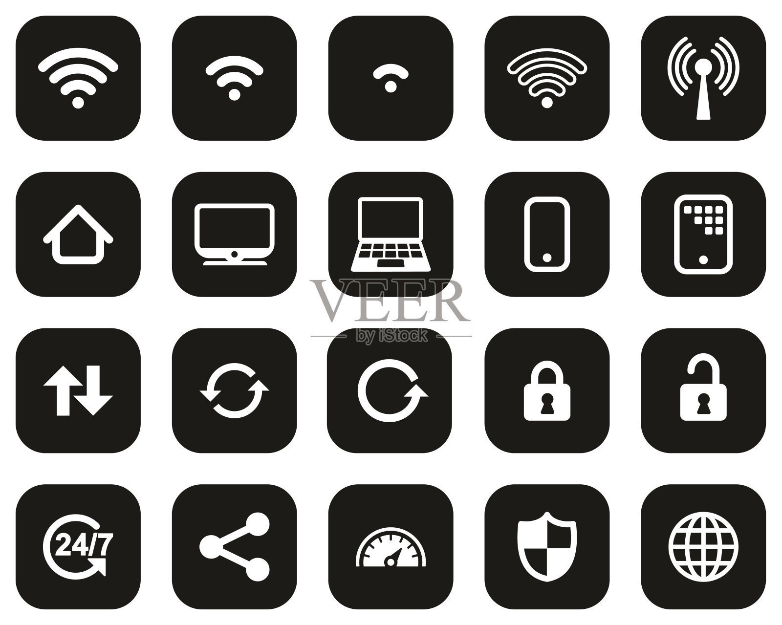 Wifi连接图标白色在黑色平面设计集大图标素材