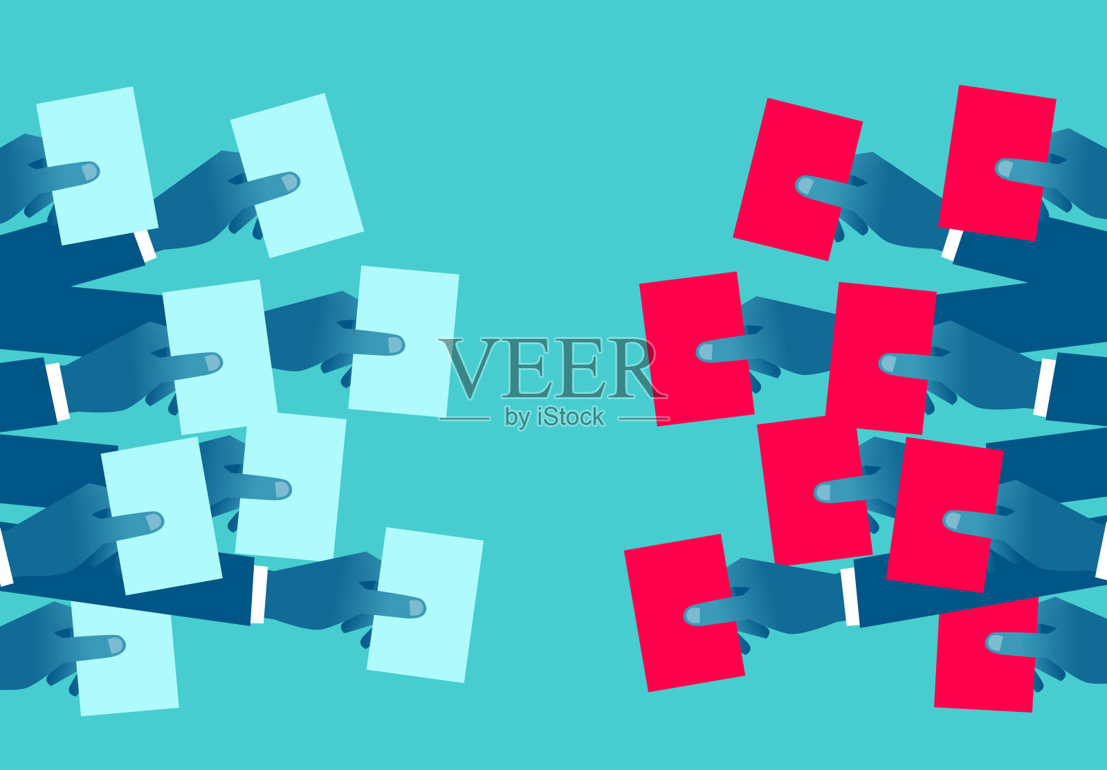 两组手拿着不同颜色的选票插画图片素材