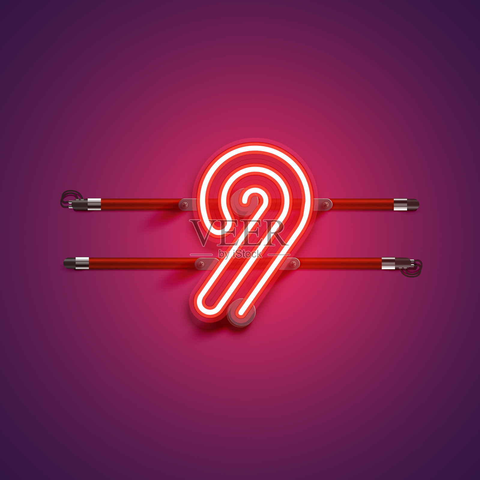 紫色/红色高细节霓虹灯字符，矢量插图插画图片素材