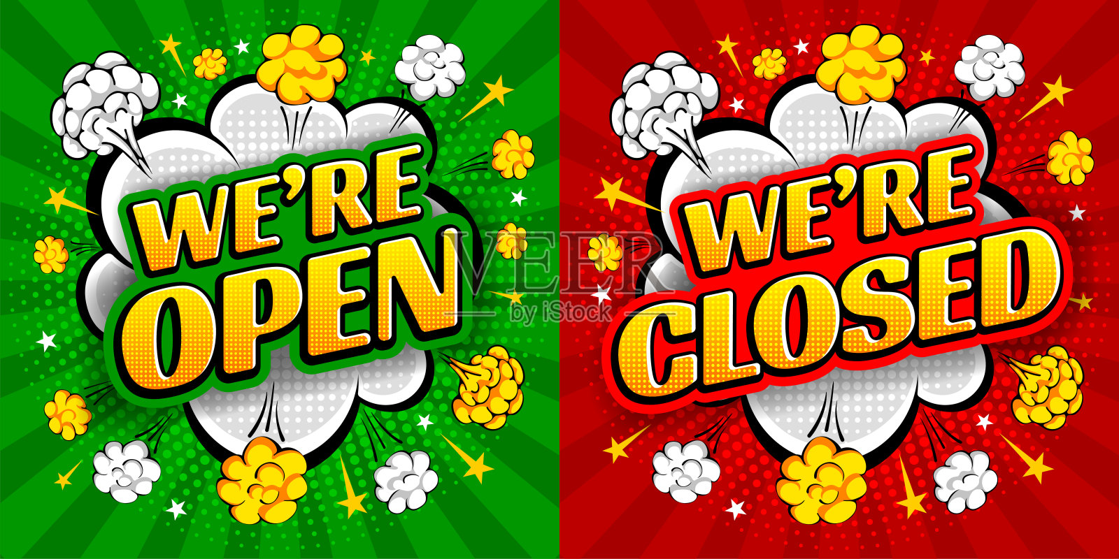 我们是开放的，我们是封闭的波普艺术风格插画图片素材