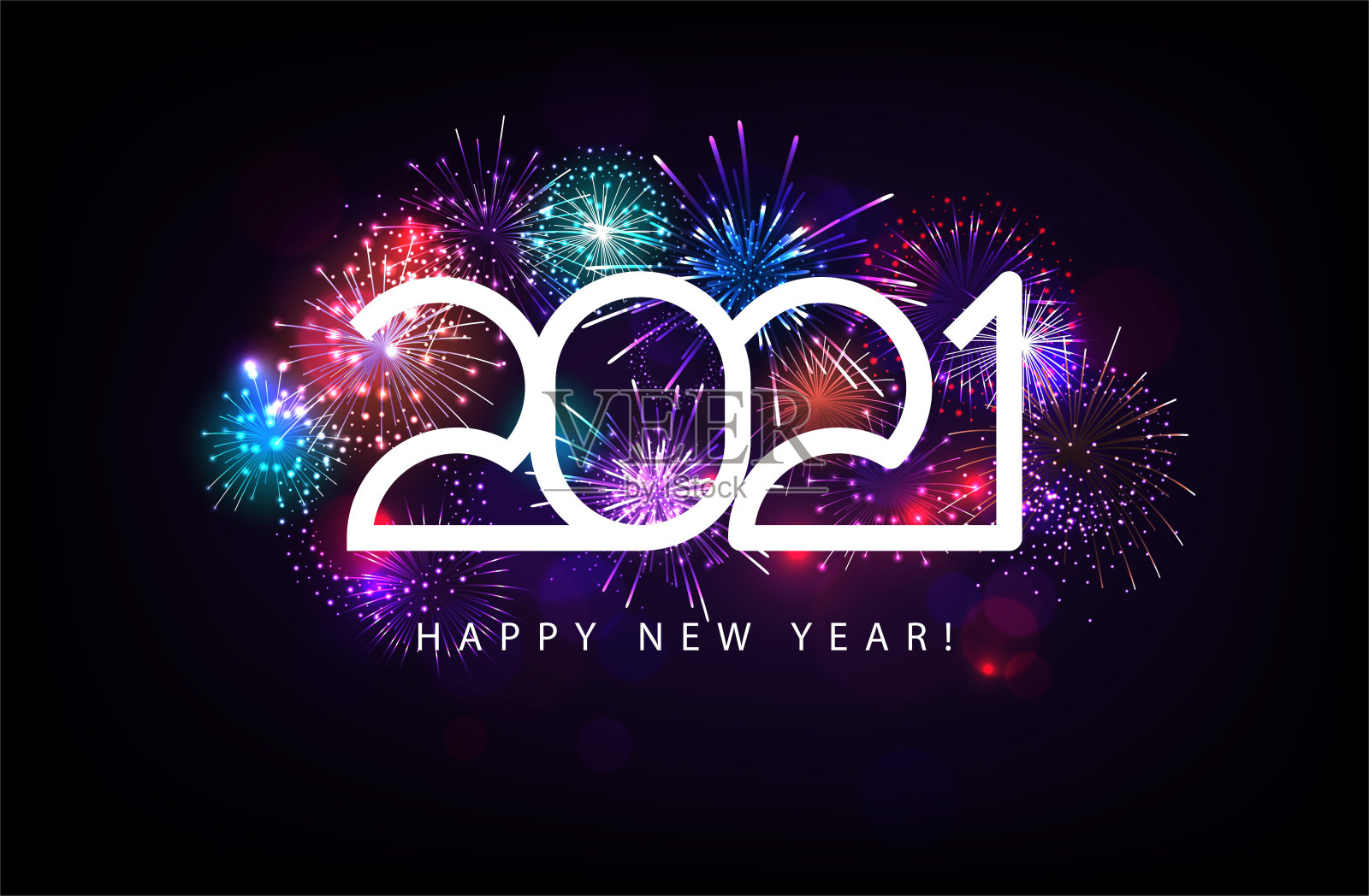 2021年快乐新年插图与烟花蓝色背景。矢量假期设计高级贺卡，派对邀请。插画图片素材