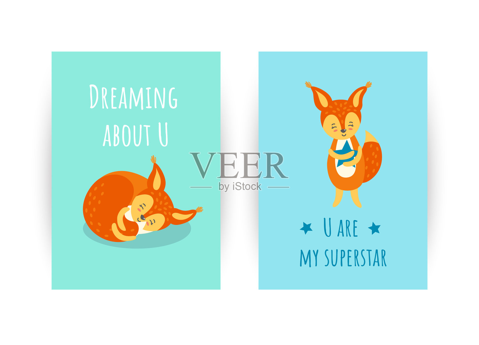 印有可爱松鼠的贺卡插画图片素材