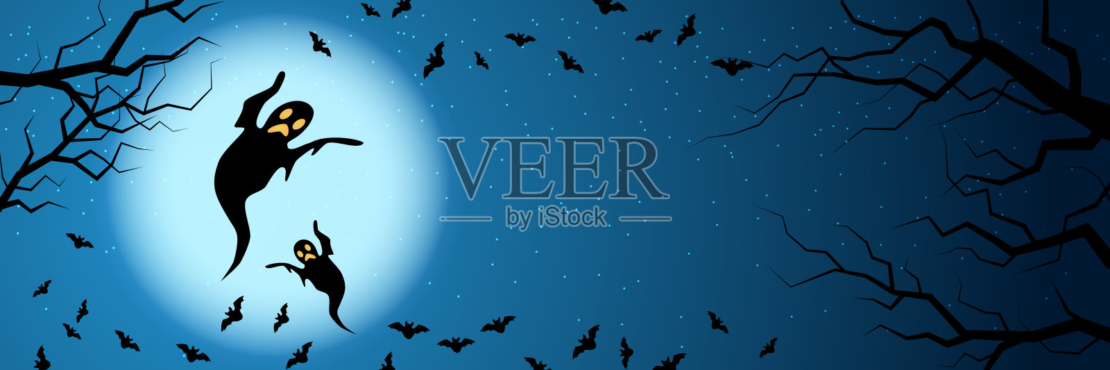 万圣节蓝色恐怖之夜横矢量横幅插画图片素材