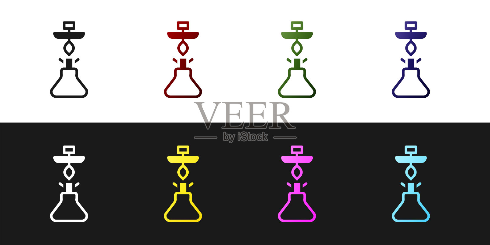 设置水烟图标隔离在黑色和白色的背景。向量图标素材