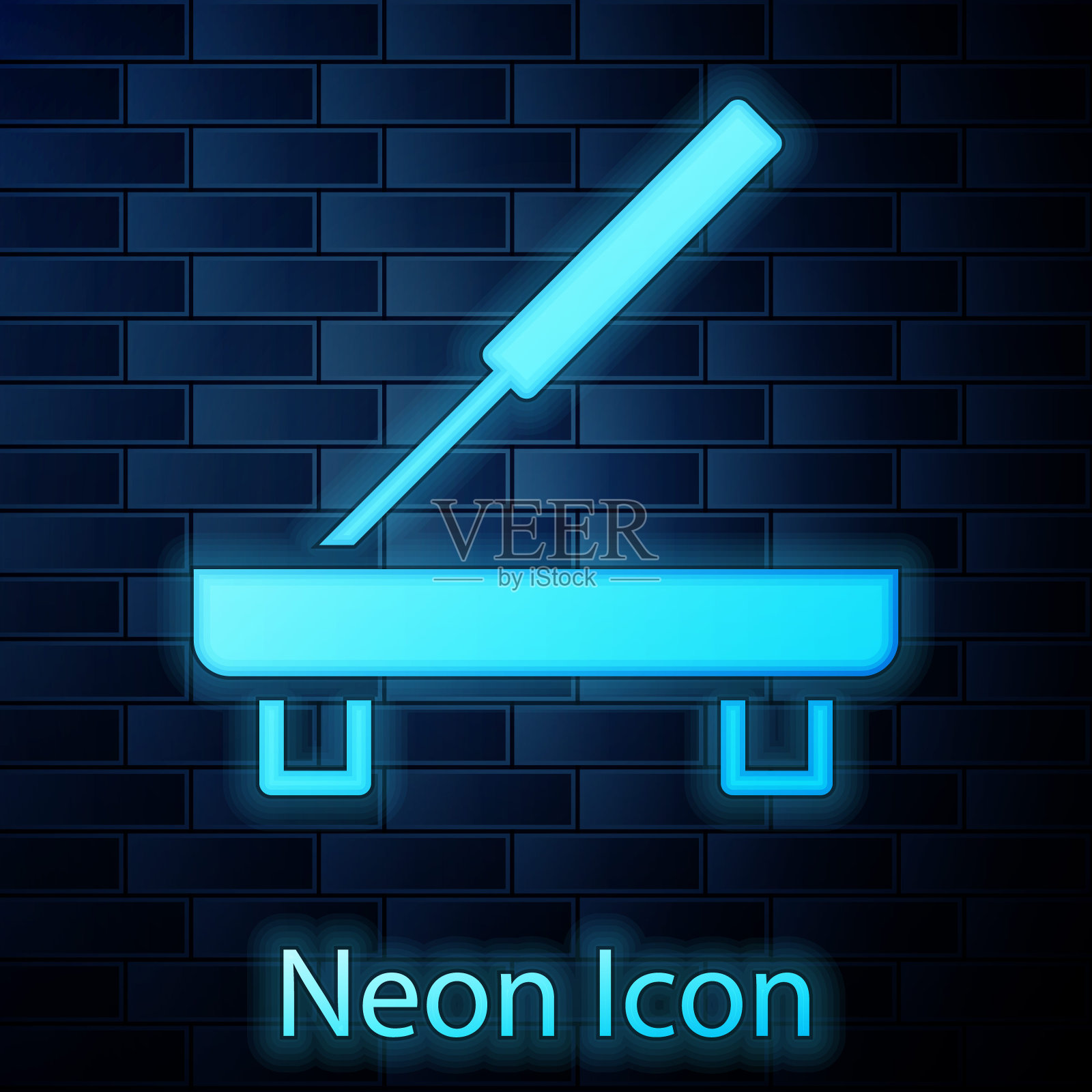 发光的霓虹灯香味spa棒在一个木支架上图标孤立在砖墙的背景。的香。整容手术芳香疗法。向量插画图片素材