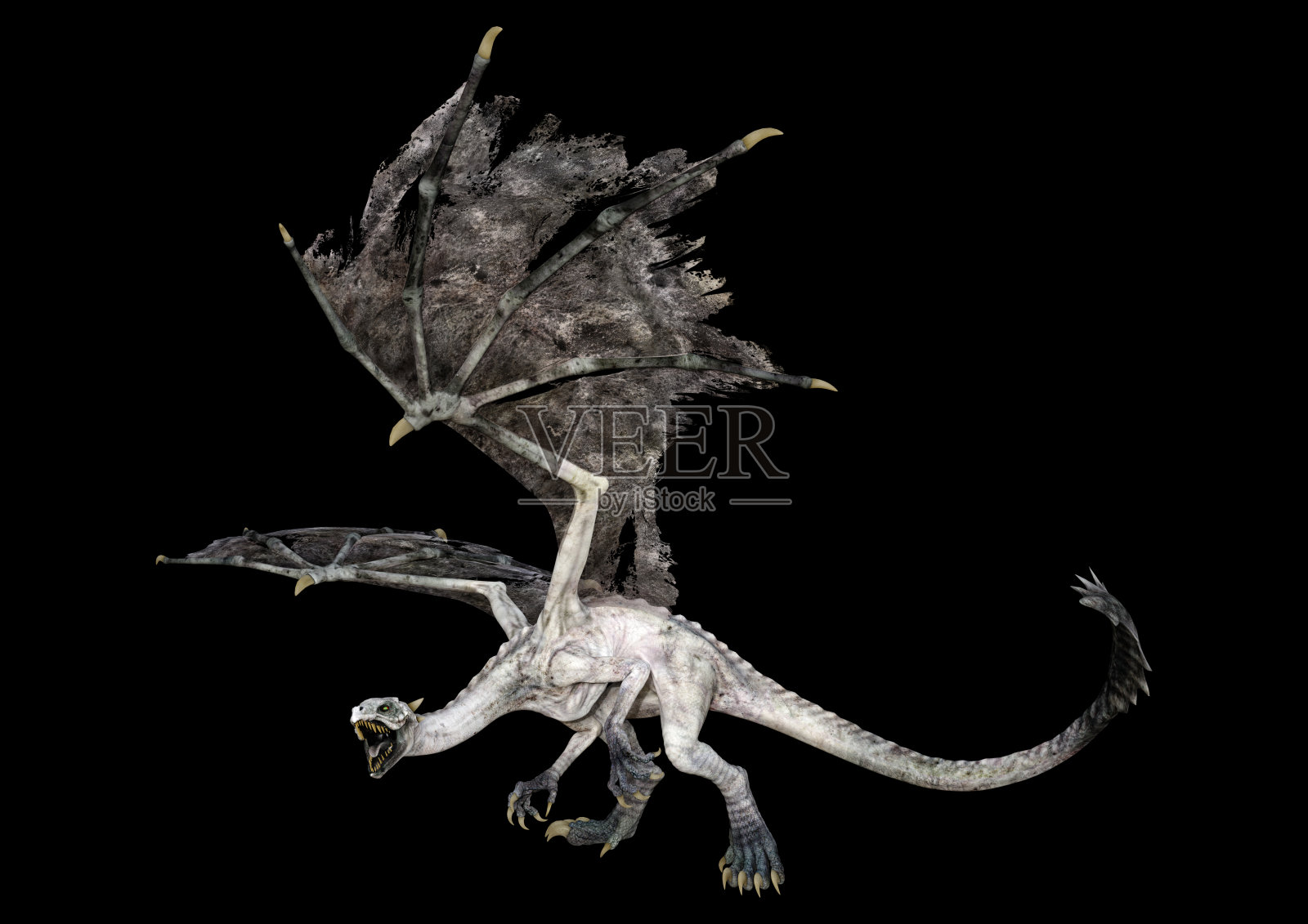 3D插图幻想龙在黑色照片摄影图片