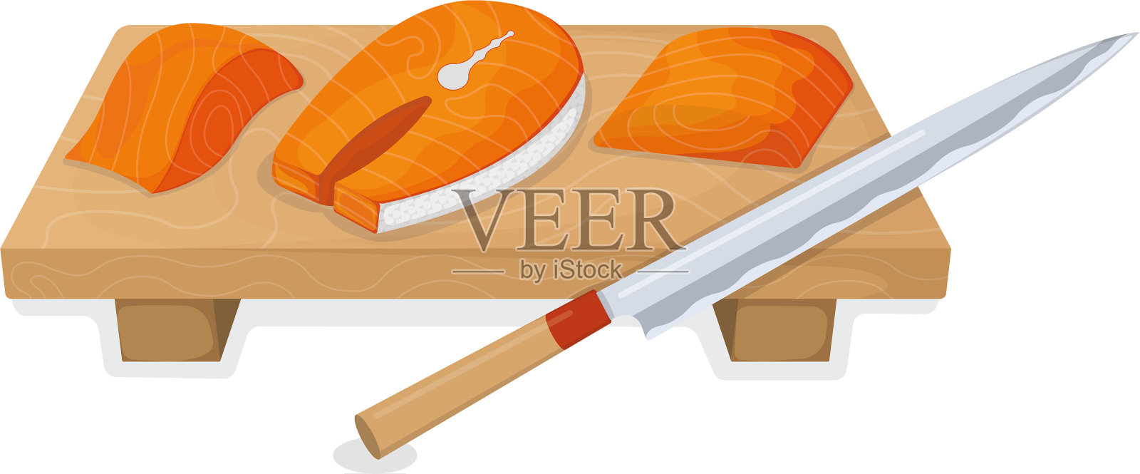 切金枪鱼卷和鲑鱼米诺鱼在木制插画图片素材