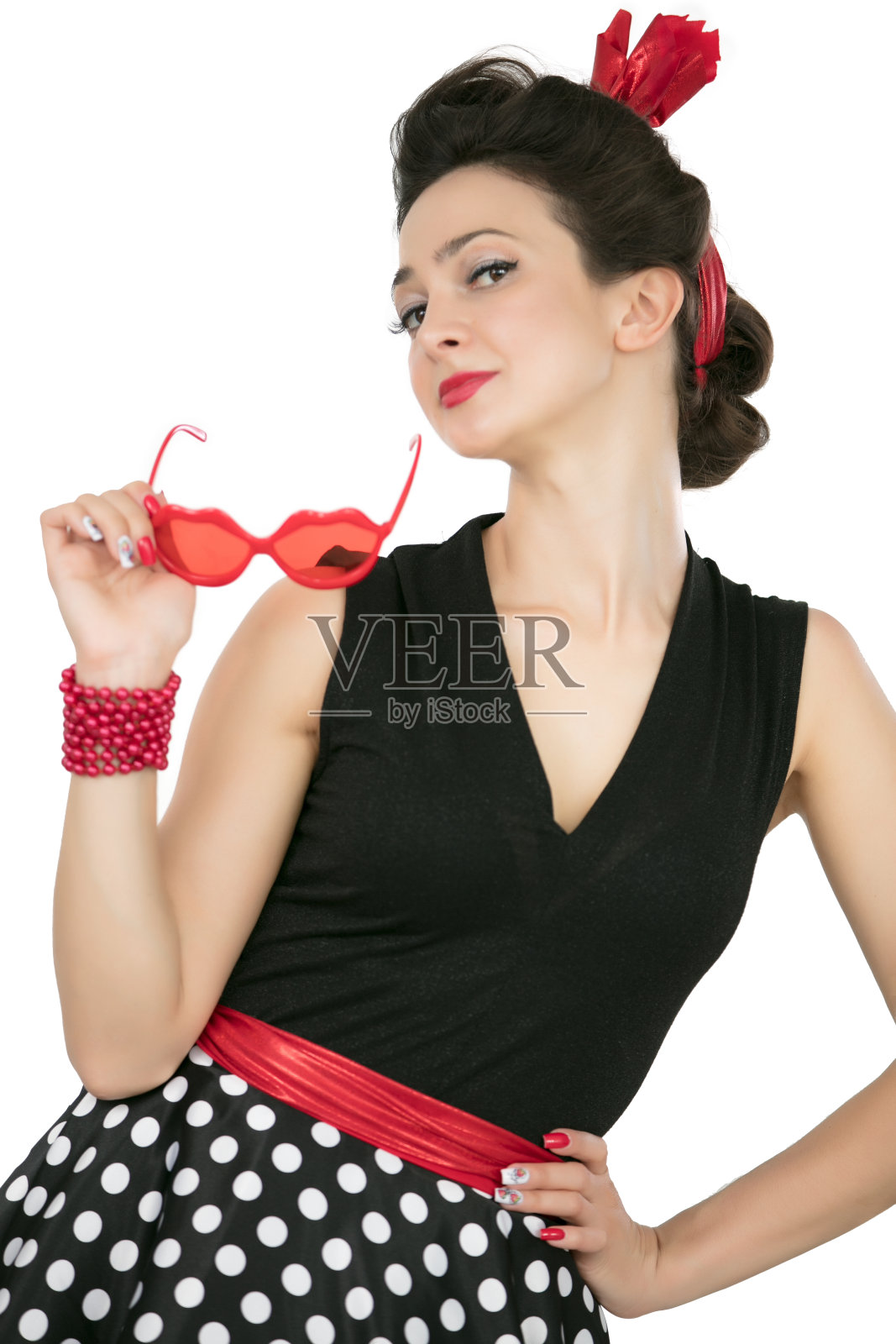 美丽的复古女孩保持眼镜照片摄影图片