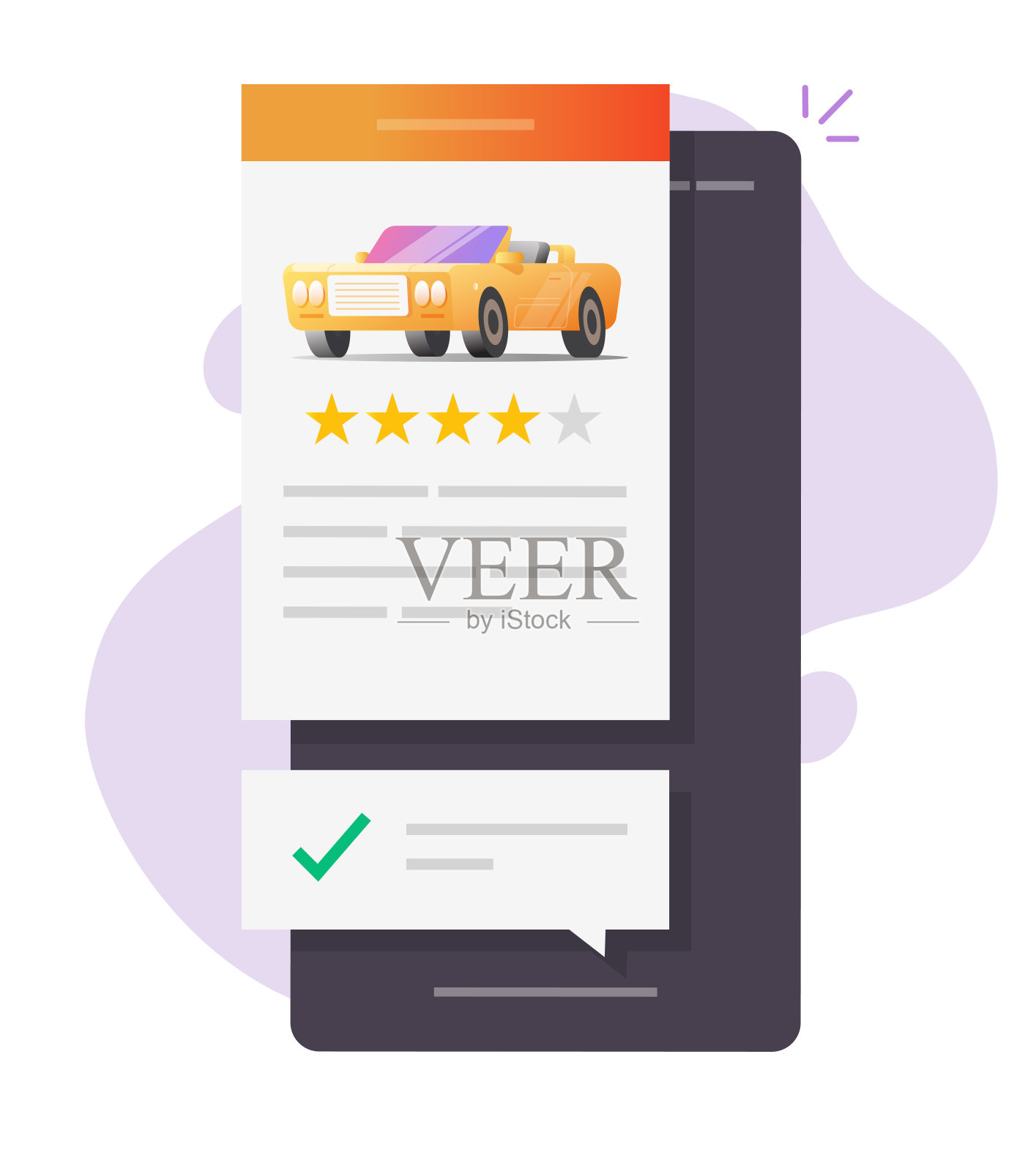汽车租赁店点评排名口碑文字在线手机app，智能手机汽车鉴定书反馈专业知识，客户点评网页矢量平坦，试驾汽车接入设计模板素材