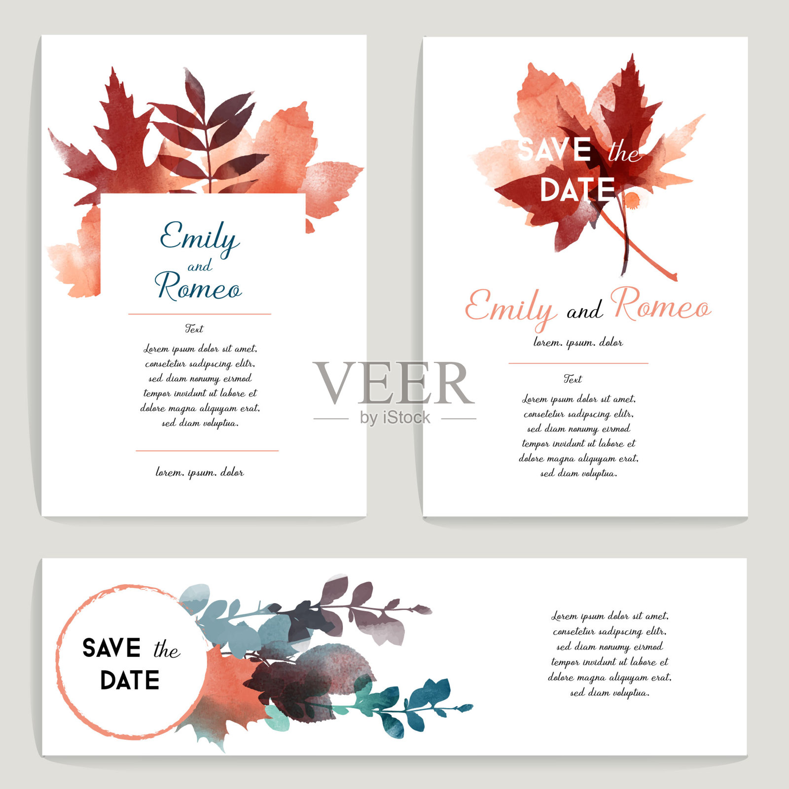 秋天的叶子水彩矢量背景插画图片素材