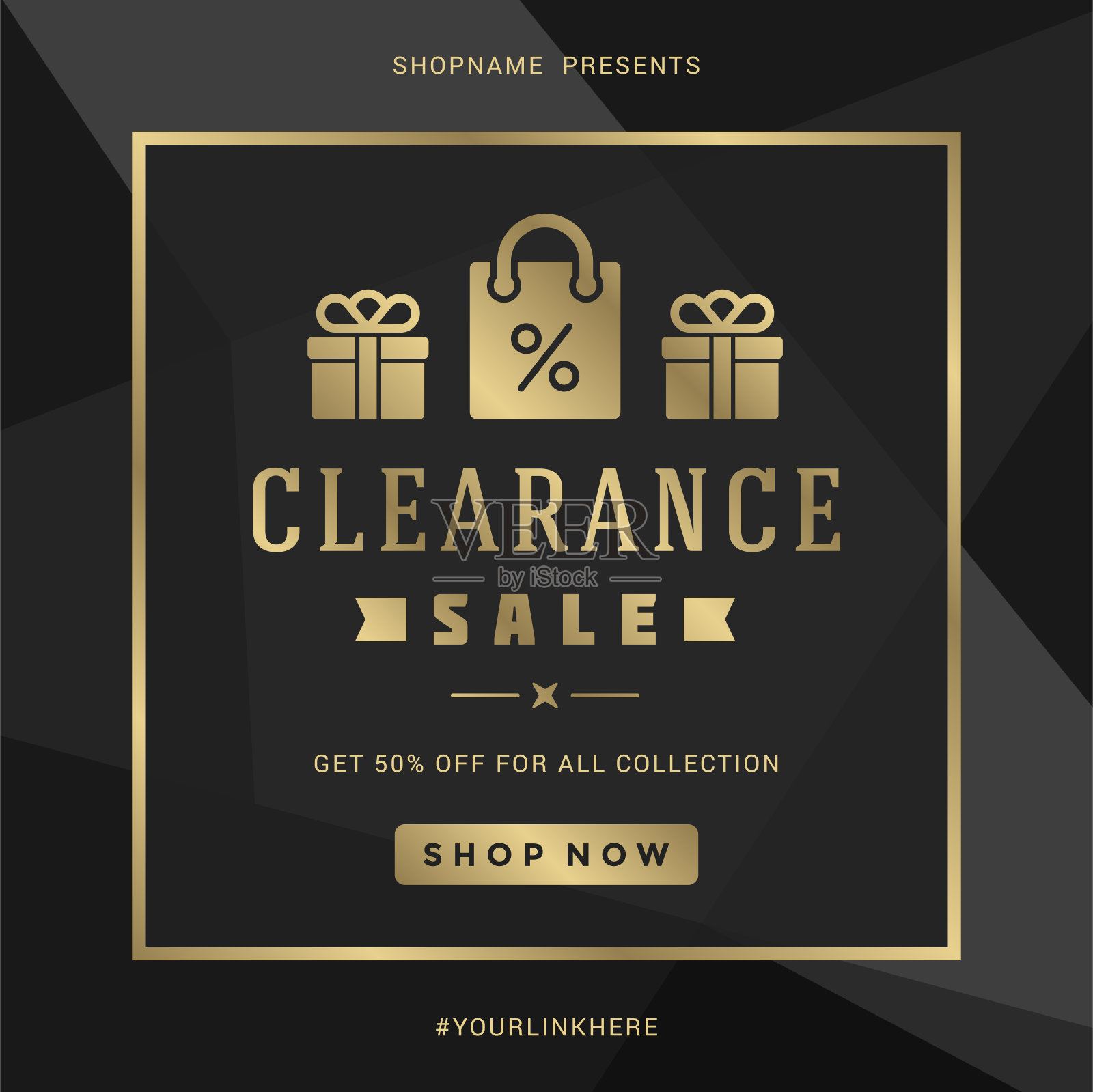 销售横幅模板设计与黄金框架和超级销售信息矢量插图插画图片素材