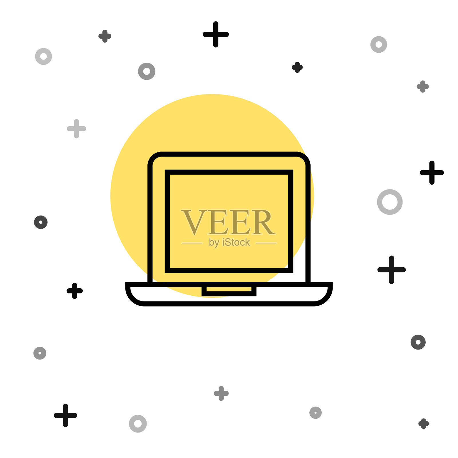 黑线笔记本电脑图标隔离在白色插画图片素材