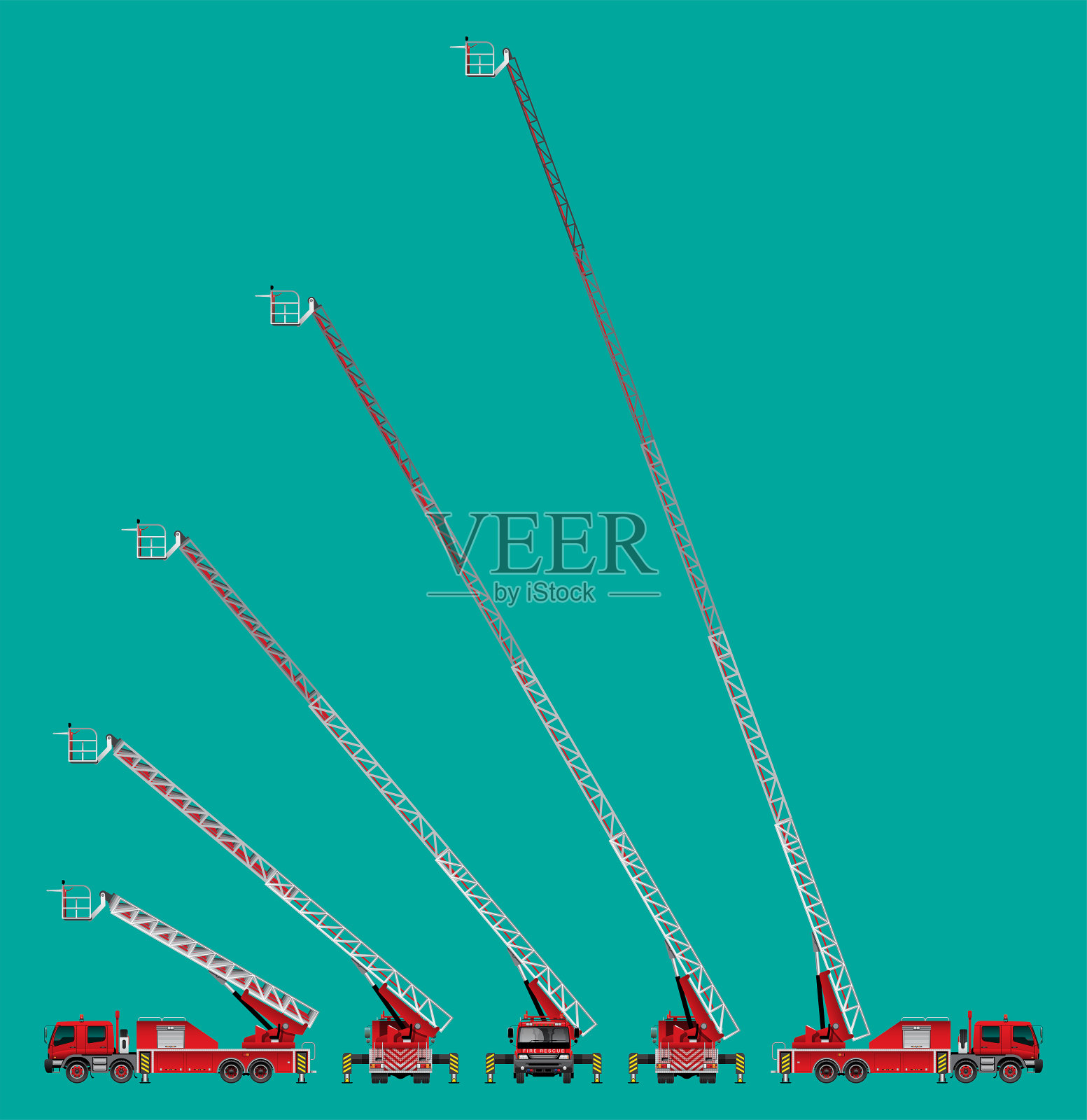 带梯子的消防车插画图片素材