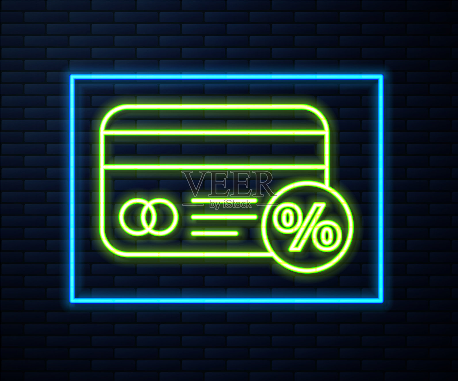 发光的霓虹灯线折扣卡与百分比图标插画图片素材