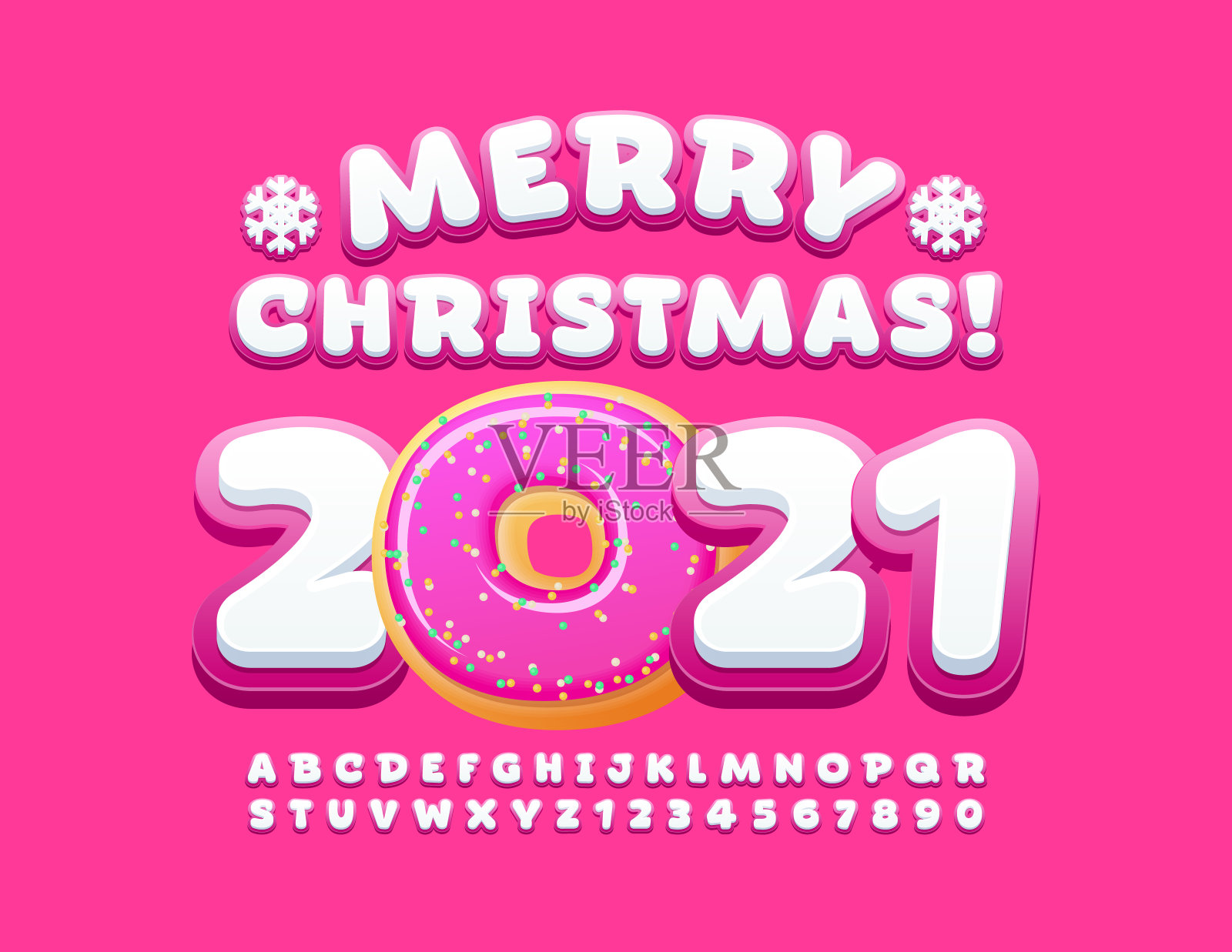 矢量美味贺卡圣诞快乐2021!可爱的字母和数字集插画图片素材