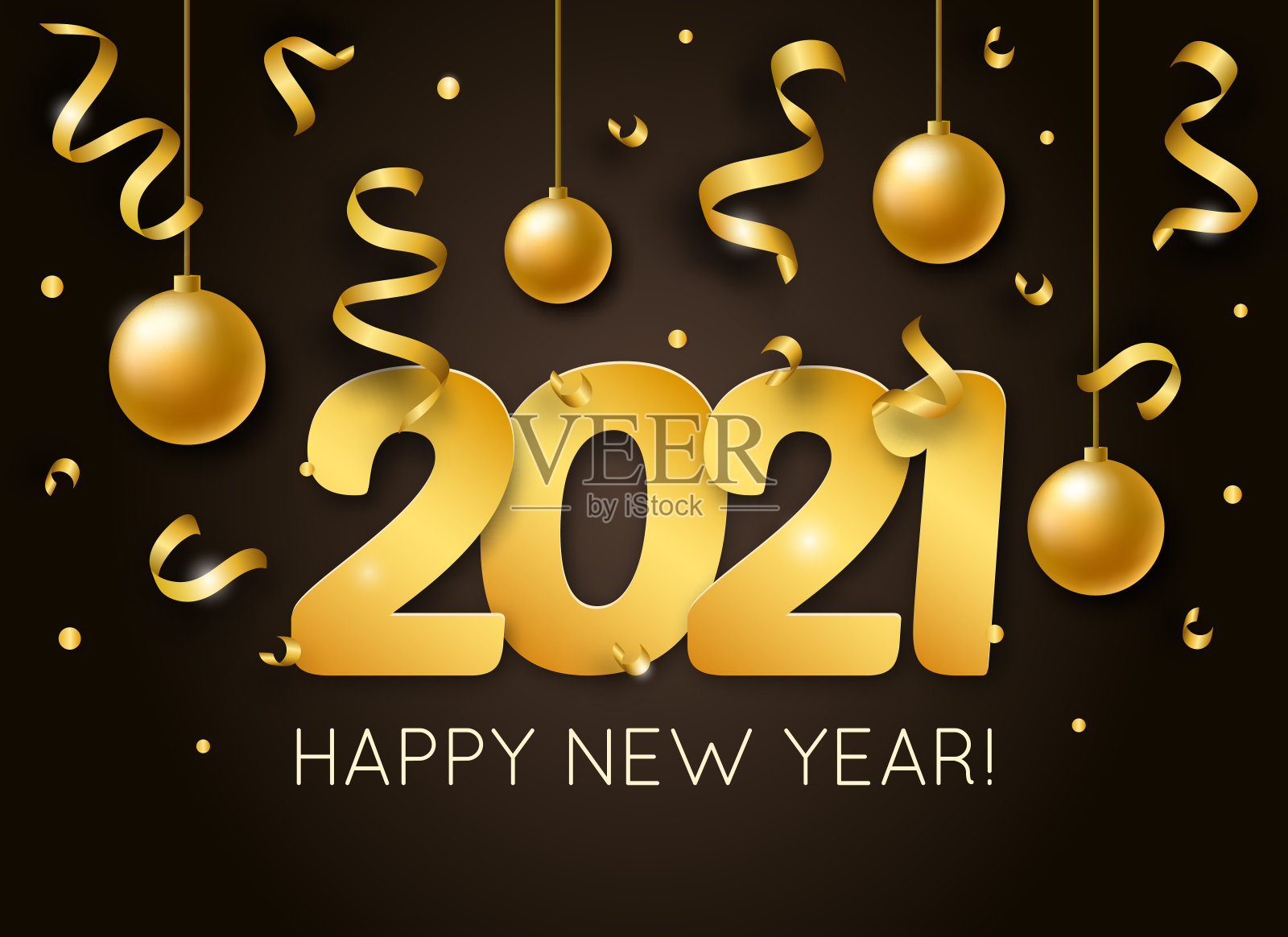 矢量插图2021新年快乐与3d现实数字和金色闪闪的五彩纸屑。印刷海报，节日背景，季节性传单，邀请，问候快乐的圣诞卡插画图片素材