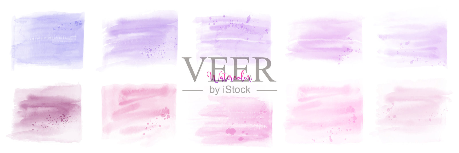 手绘粉紫色粉彩水彩集设计模板素材