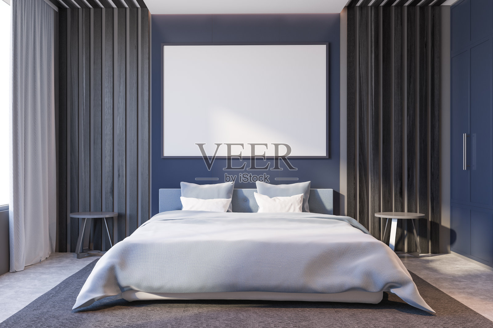 蓝色卧室内饰海报照片摄影图片