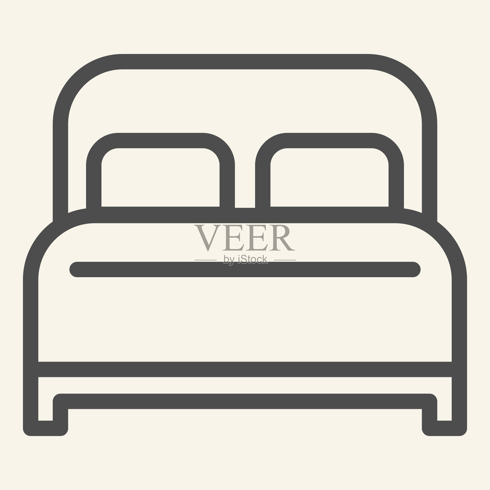 双人床线条图标酒店卧室的象征插画图片素材