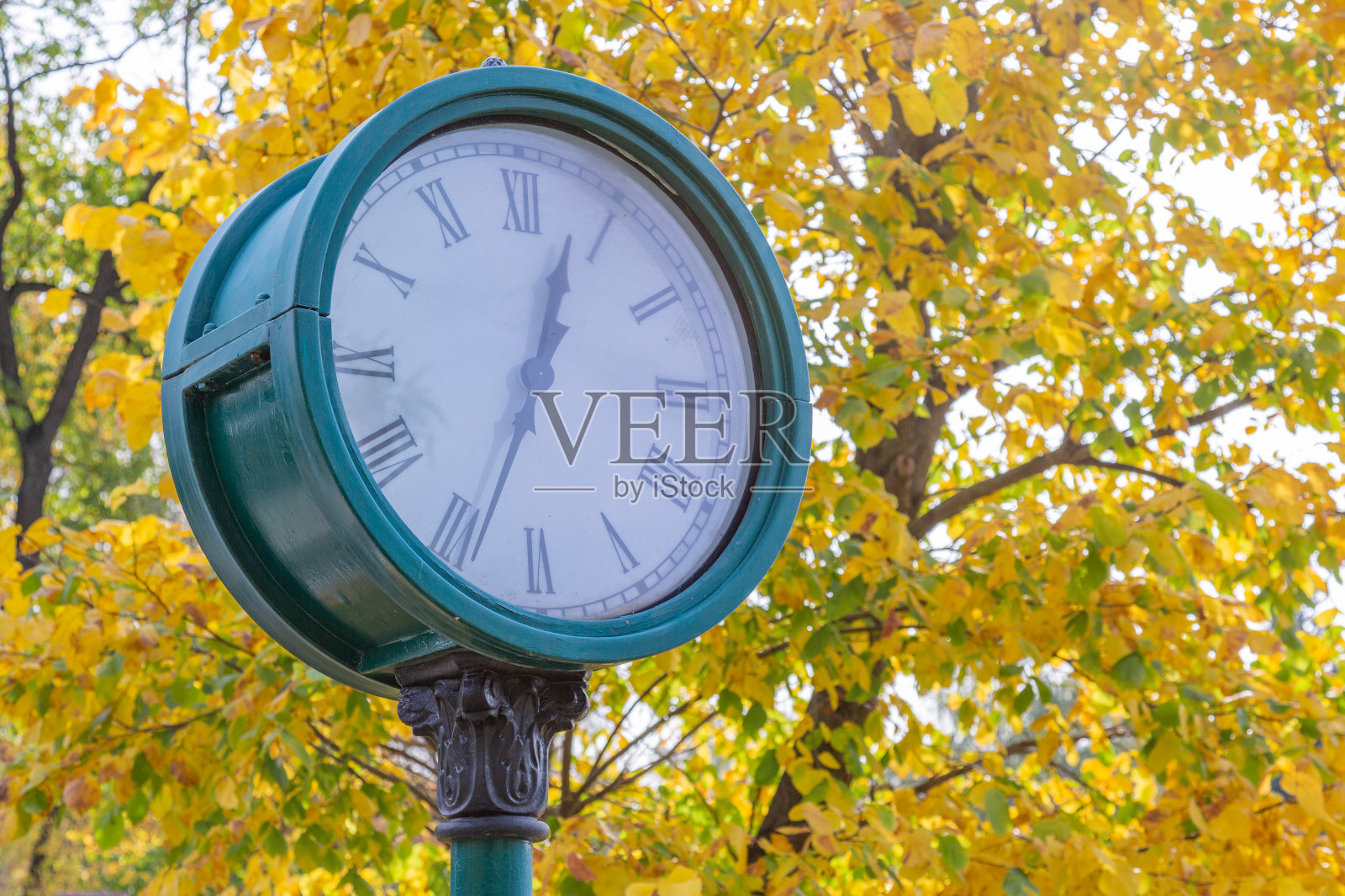 秋季公园里的大圆钟照片摄影图片