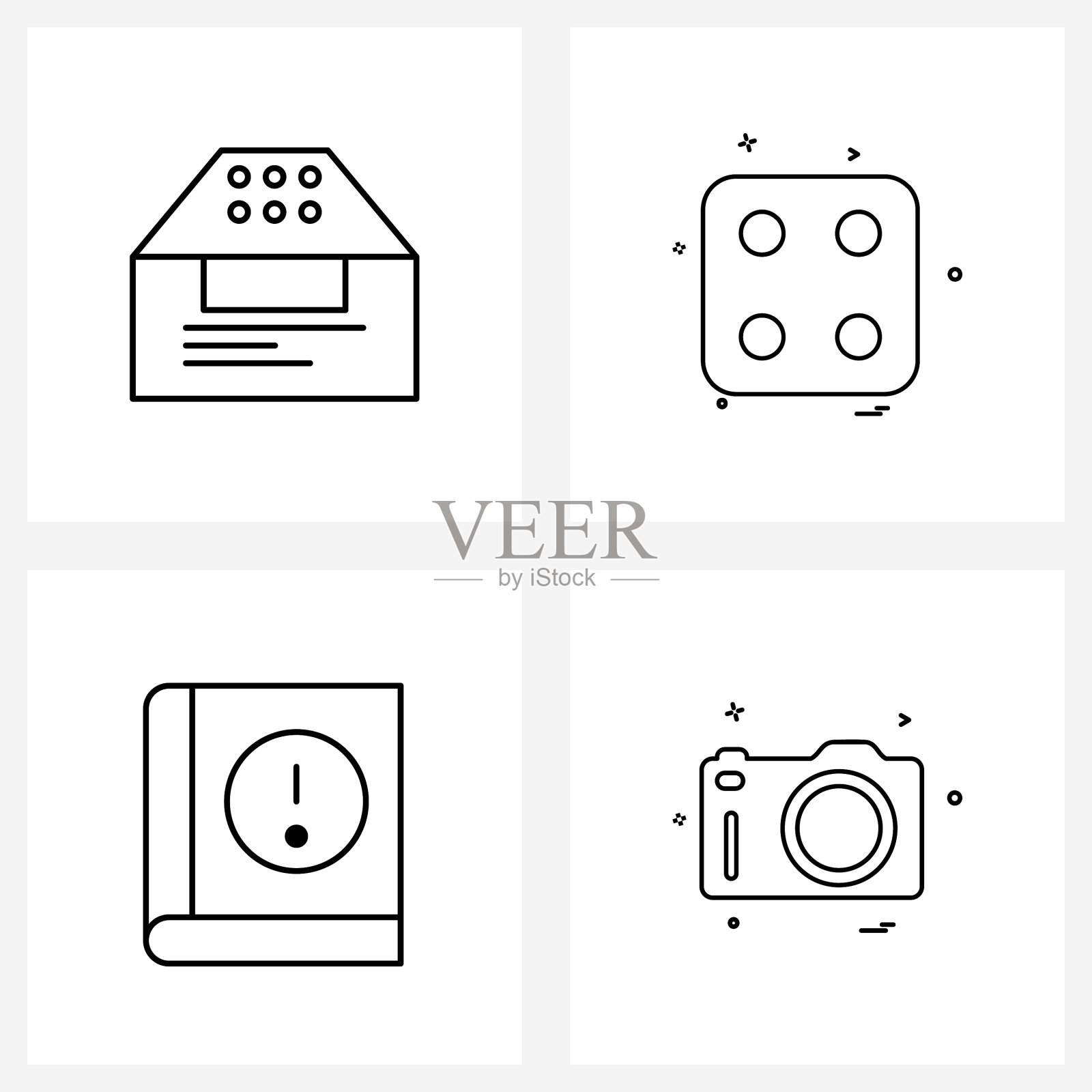 设置4个简单的线条图标为网页和打印这样图标素材