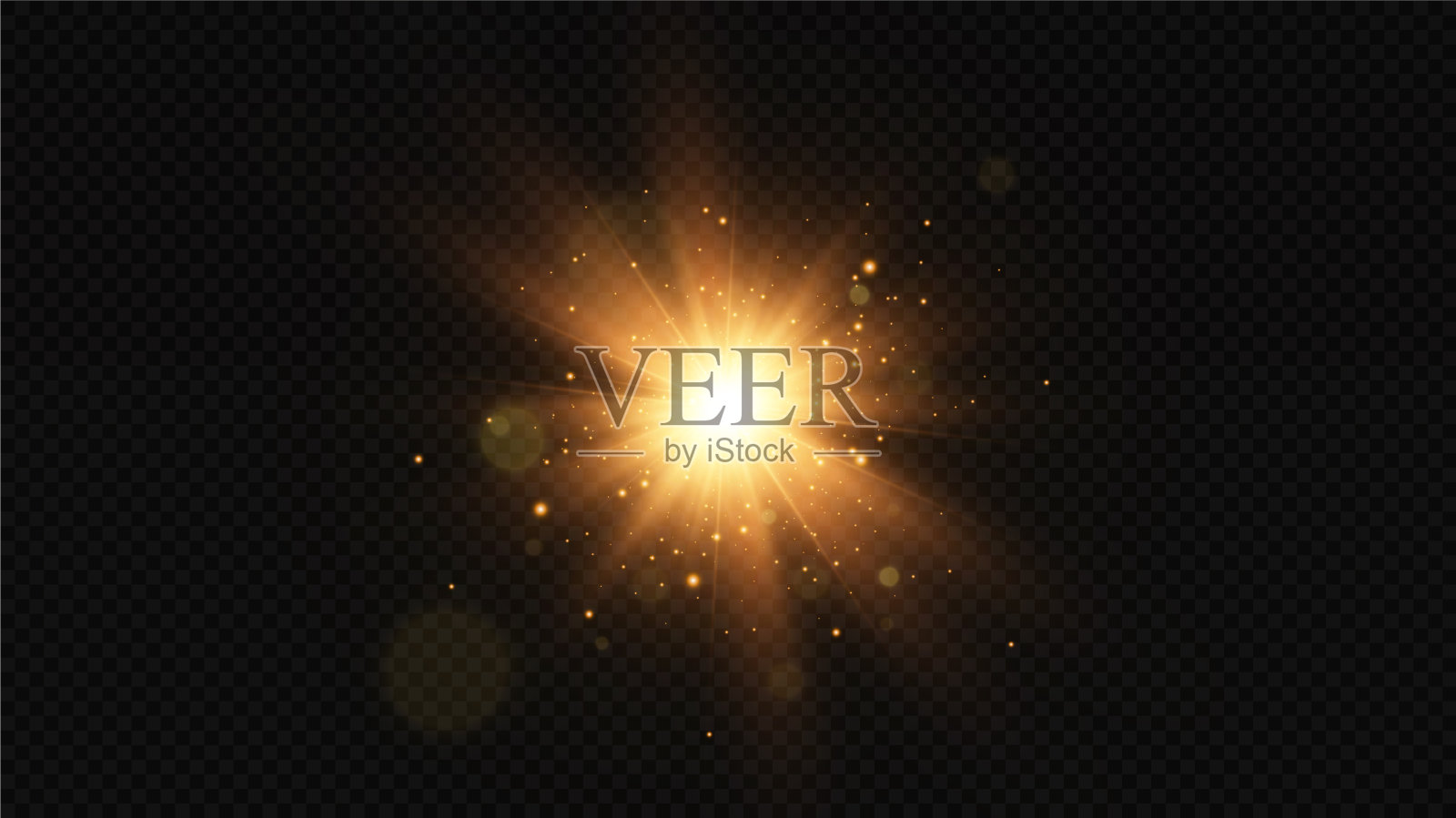 太阳破灭。闪亮的星星。金色的星星孤立在黑色的背景上。效果，闪光，爆炸，金色的光。向量illustration.Set。设计元素图片