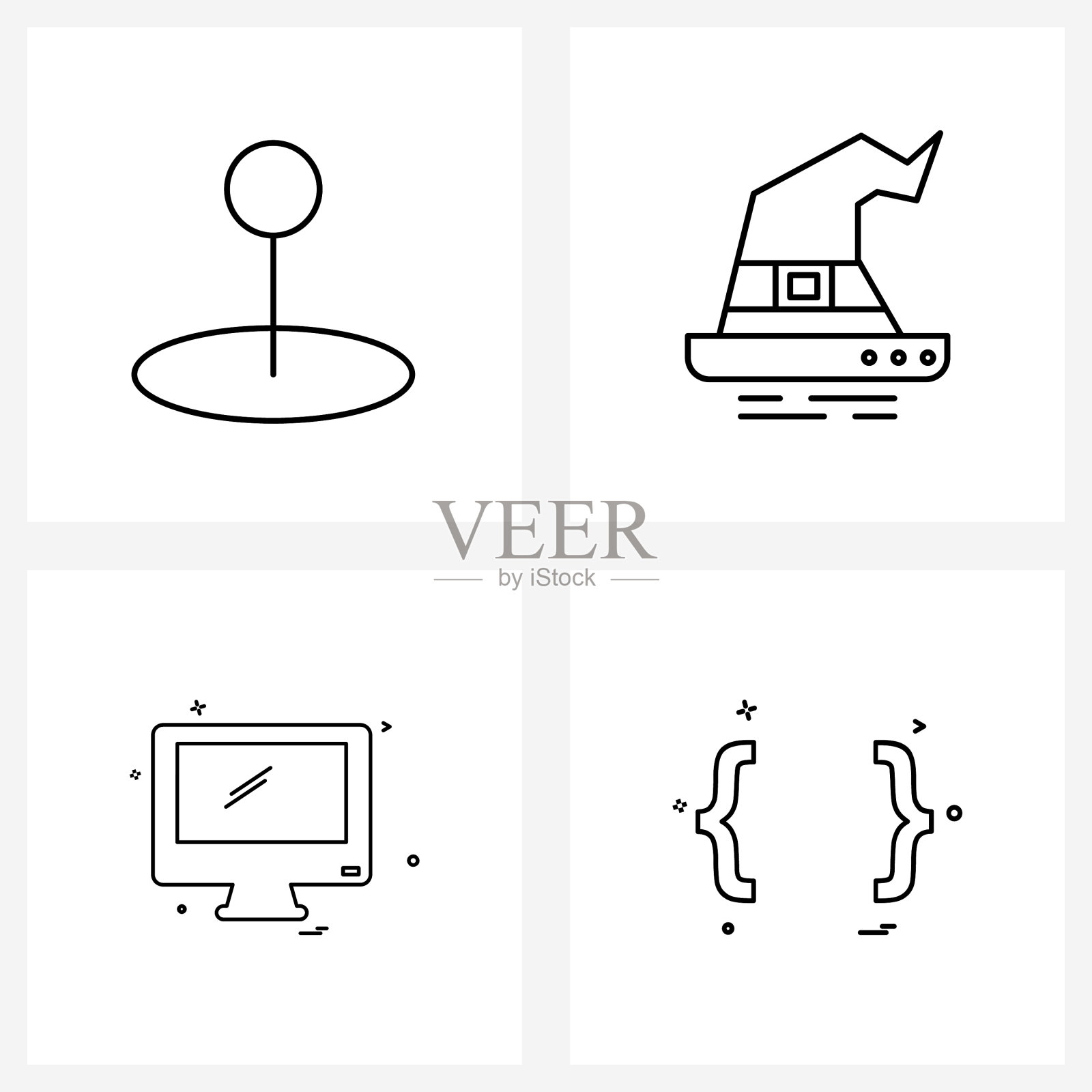 孤立的符号设置4个简单的线条图标图标素材
