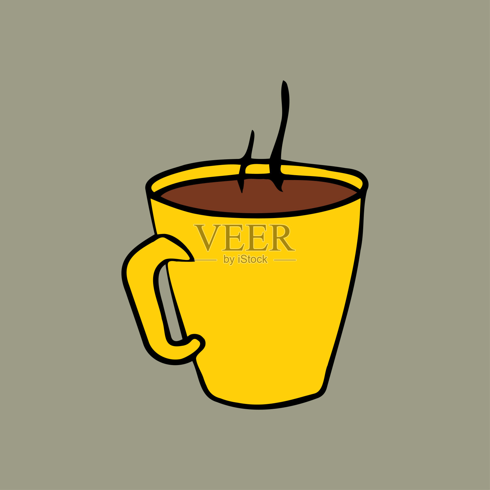 彩色矢量手绘涂鸦黄色杯热饮。设计元素图片
