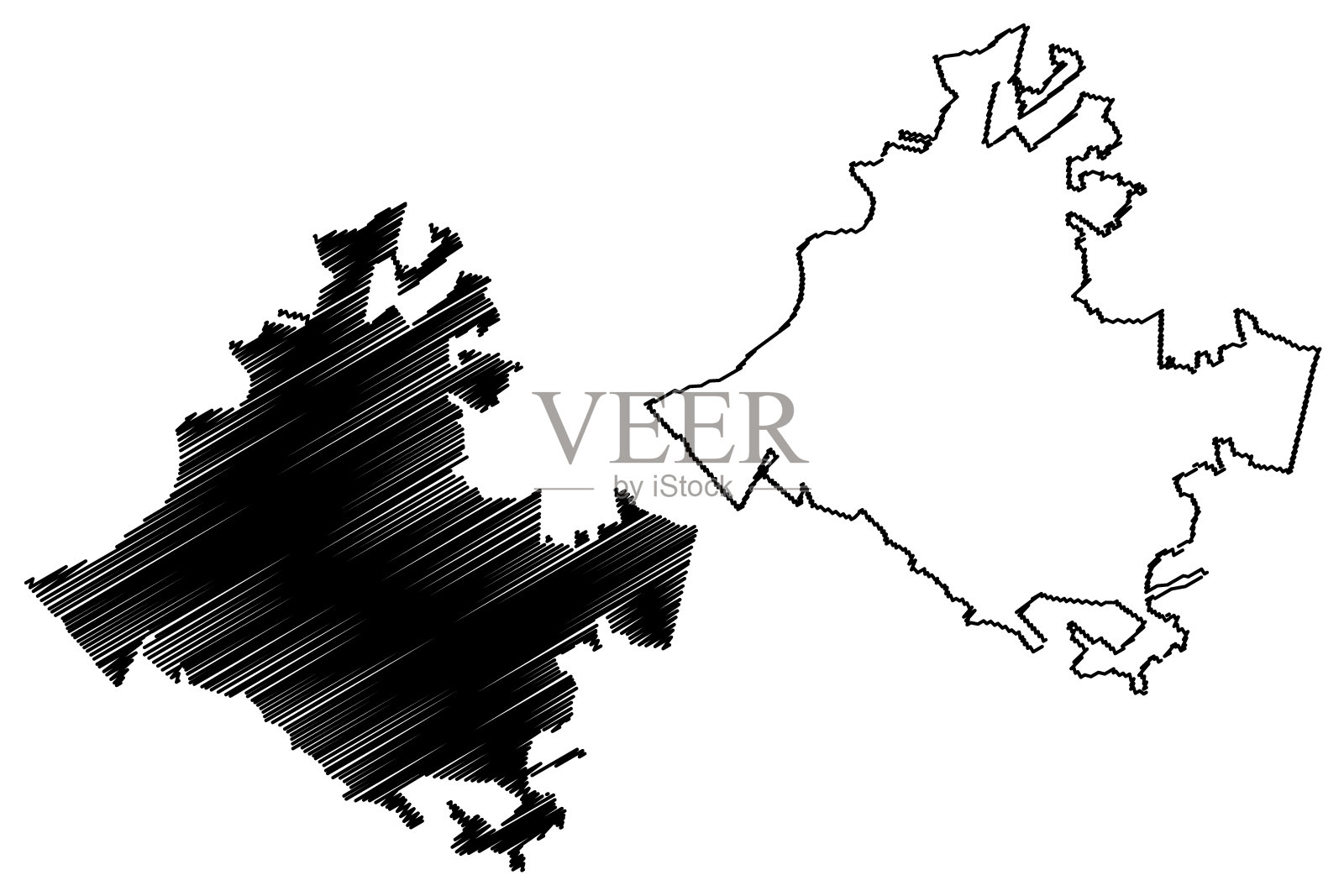 托雷翁市(墨西哥联合州，墨西哥科阿韦拉州)地图矢量插图，拉古纳市速写地图插画图片素材