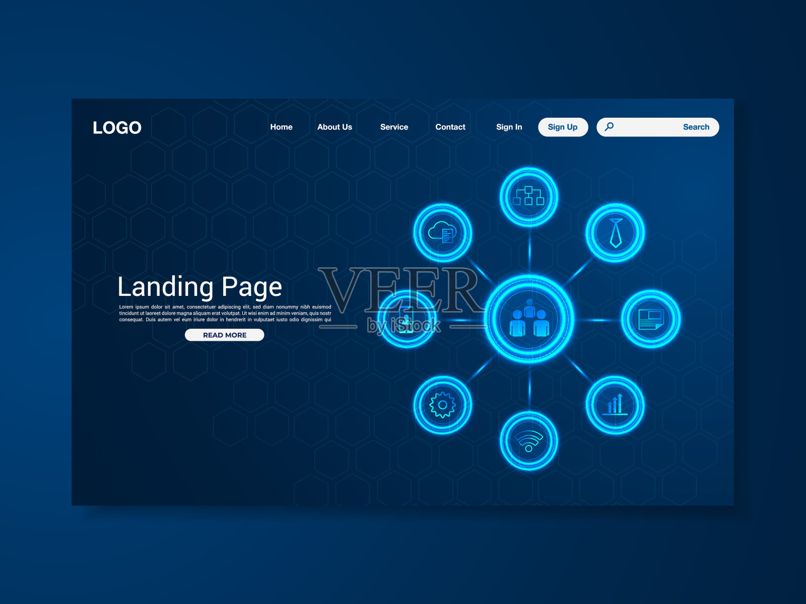 商业技术登陆页面与世界地图，界面，矢量，插图，eps 10文件插画图片素材